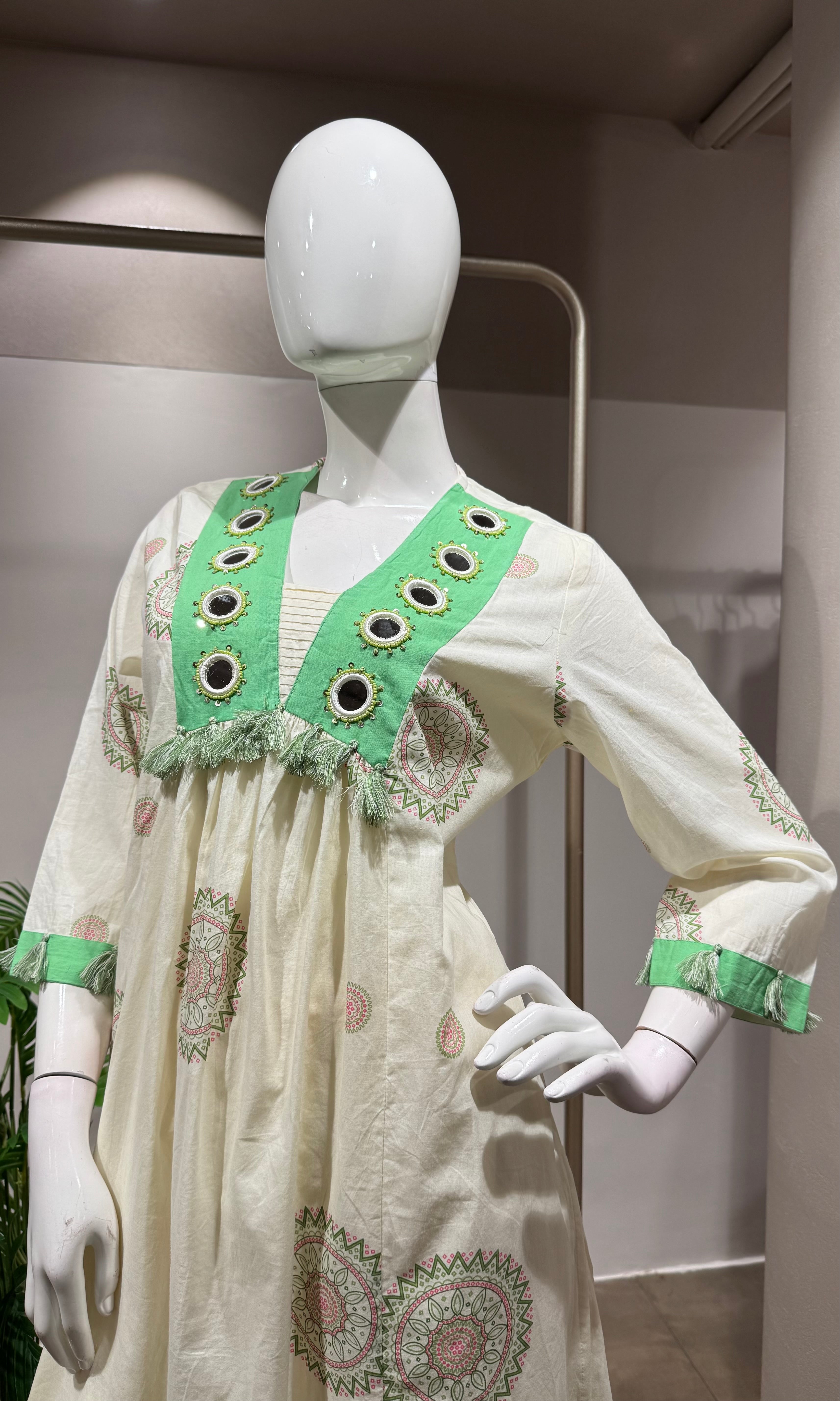 GREEN Floral Block Print Cotton Kurta Set