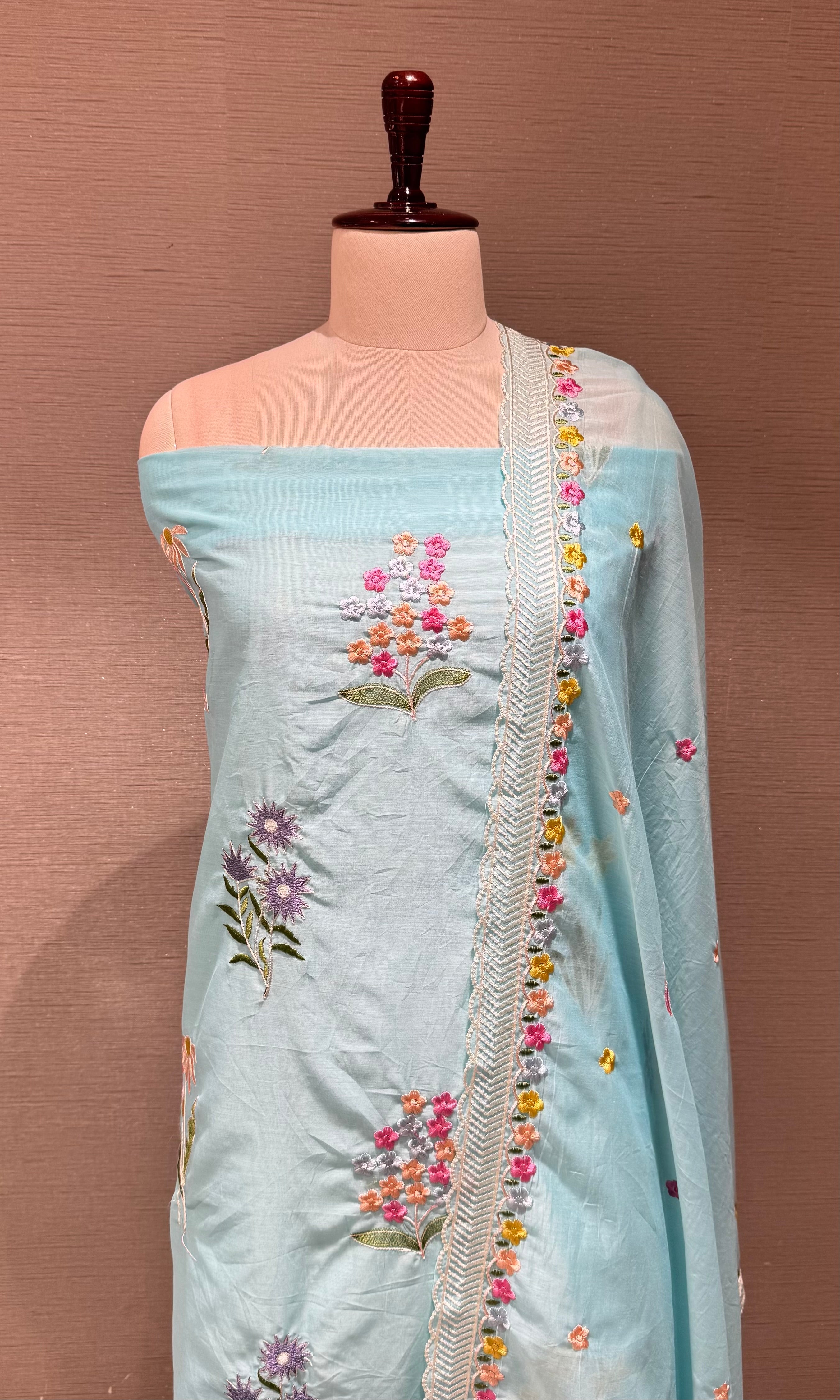 Sky Blue Floral dress material