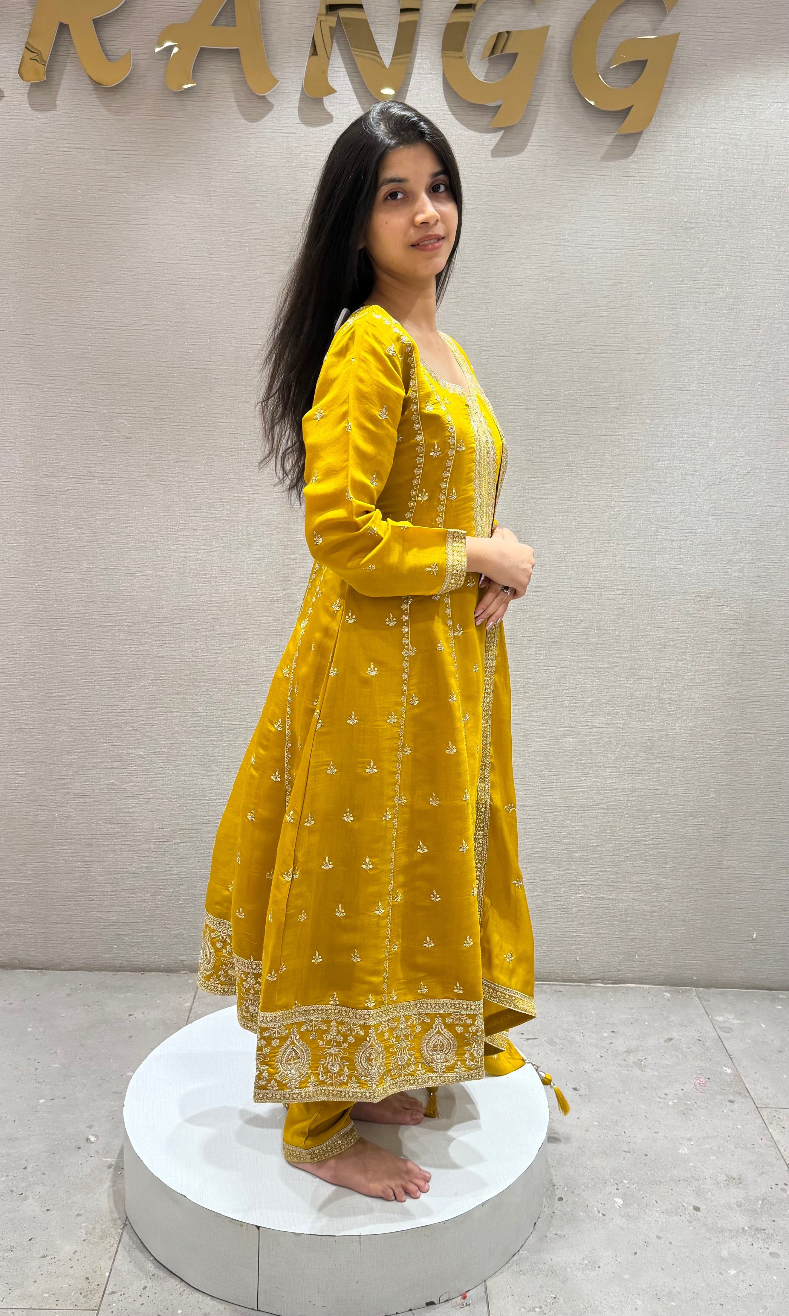 YELLOW Embellished Chinon SILK KURTA SET