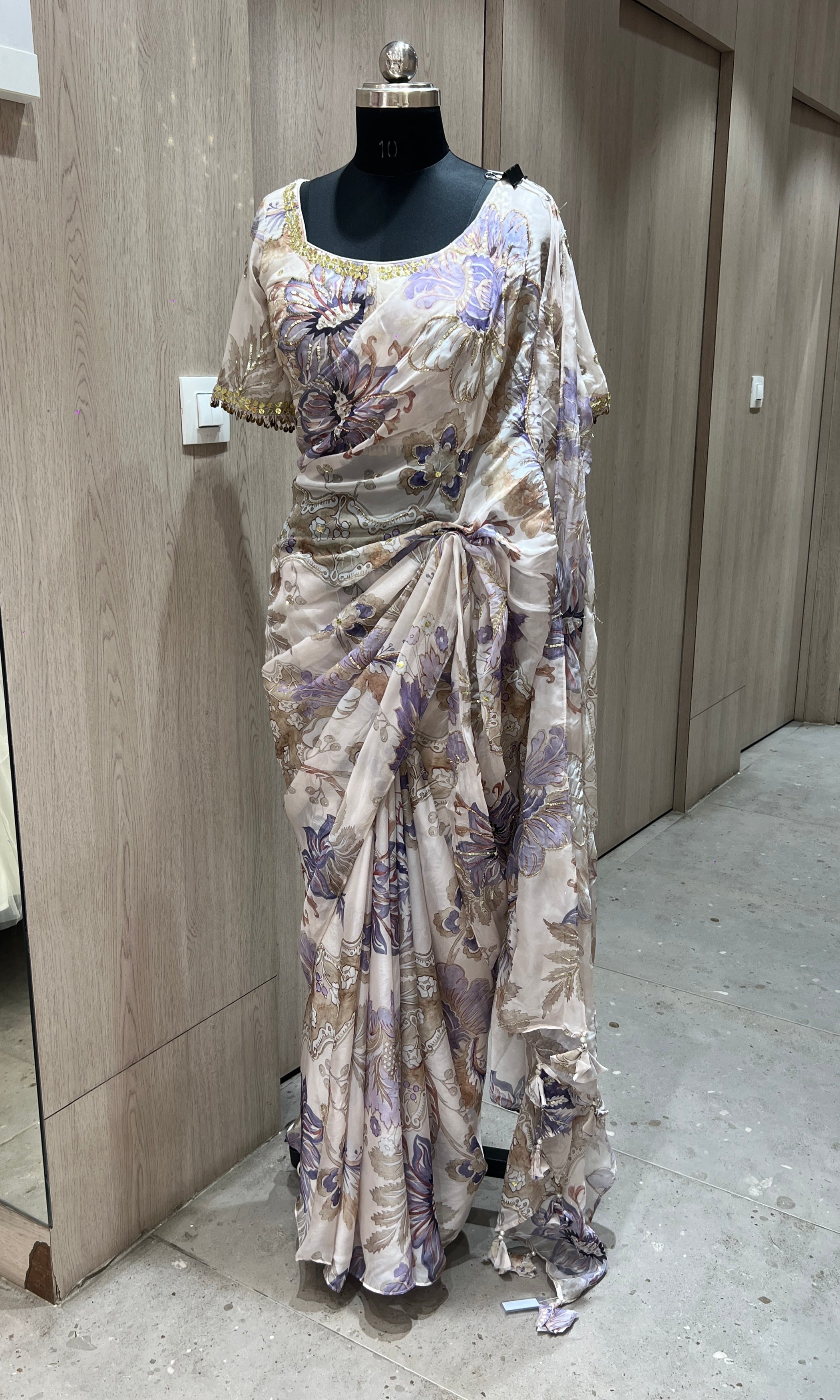 Grey saree with ready blouse