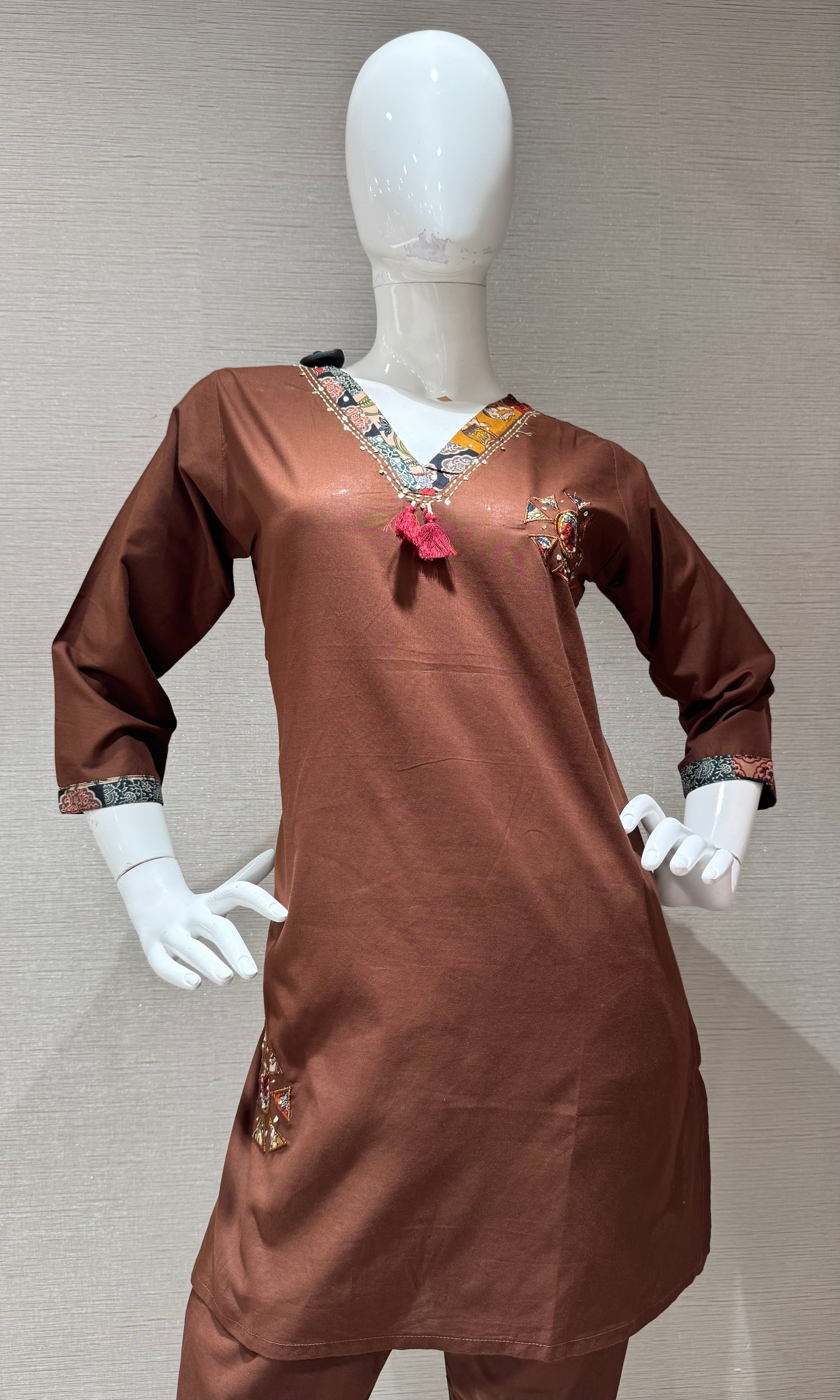 Brown Floral Cord Set