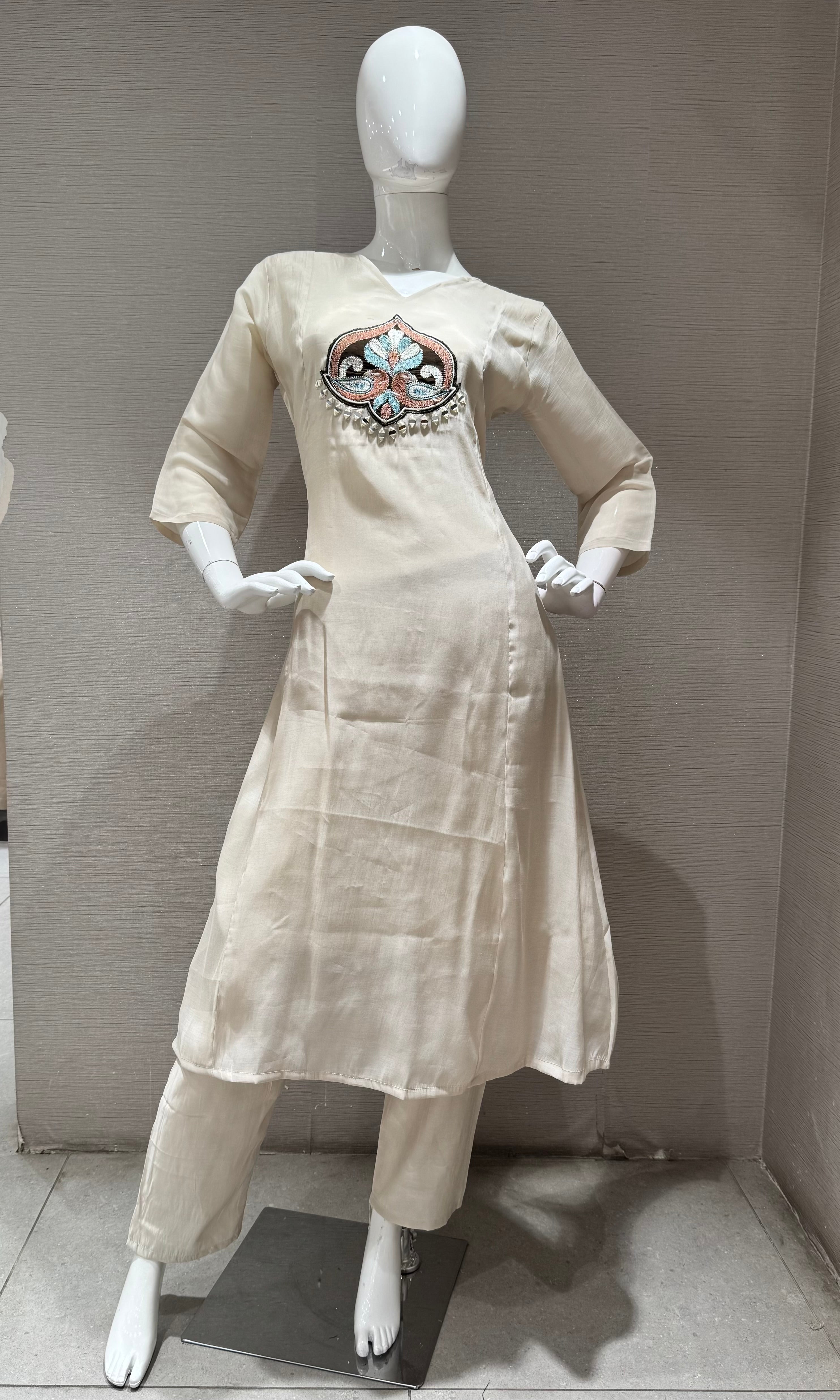 Cream Kurta Set with Ethnic Dupatta