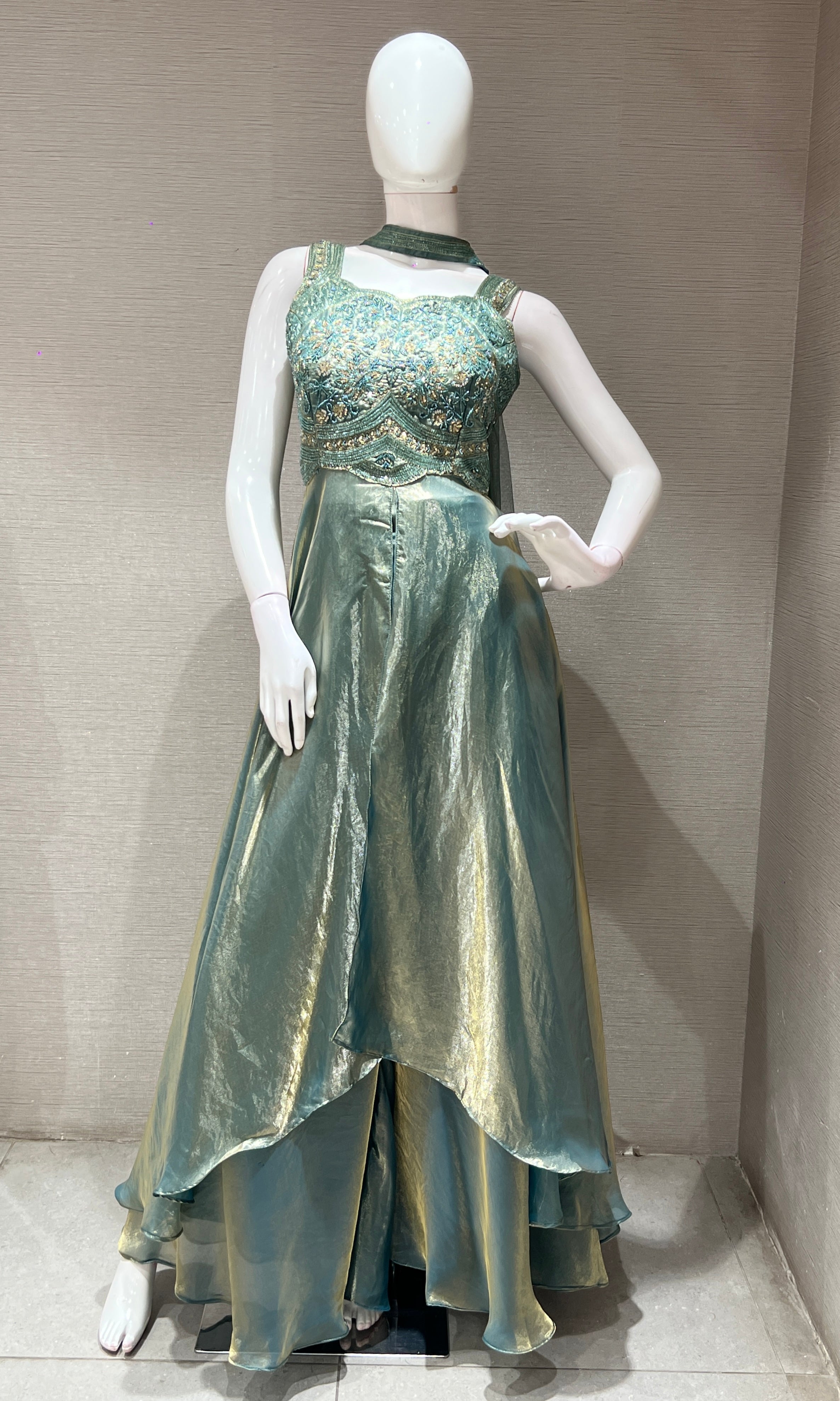 SEA GREEN EMBROIDERED ANARKALI LONG DRESS