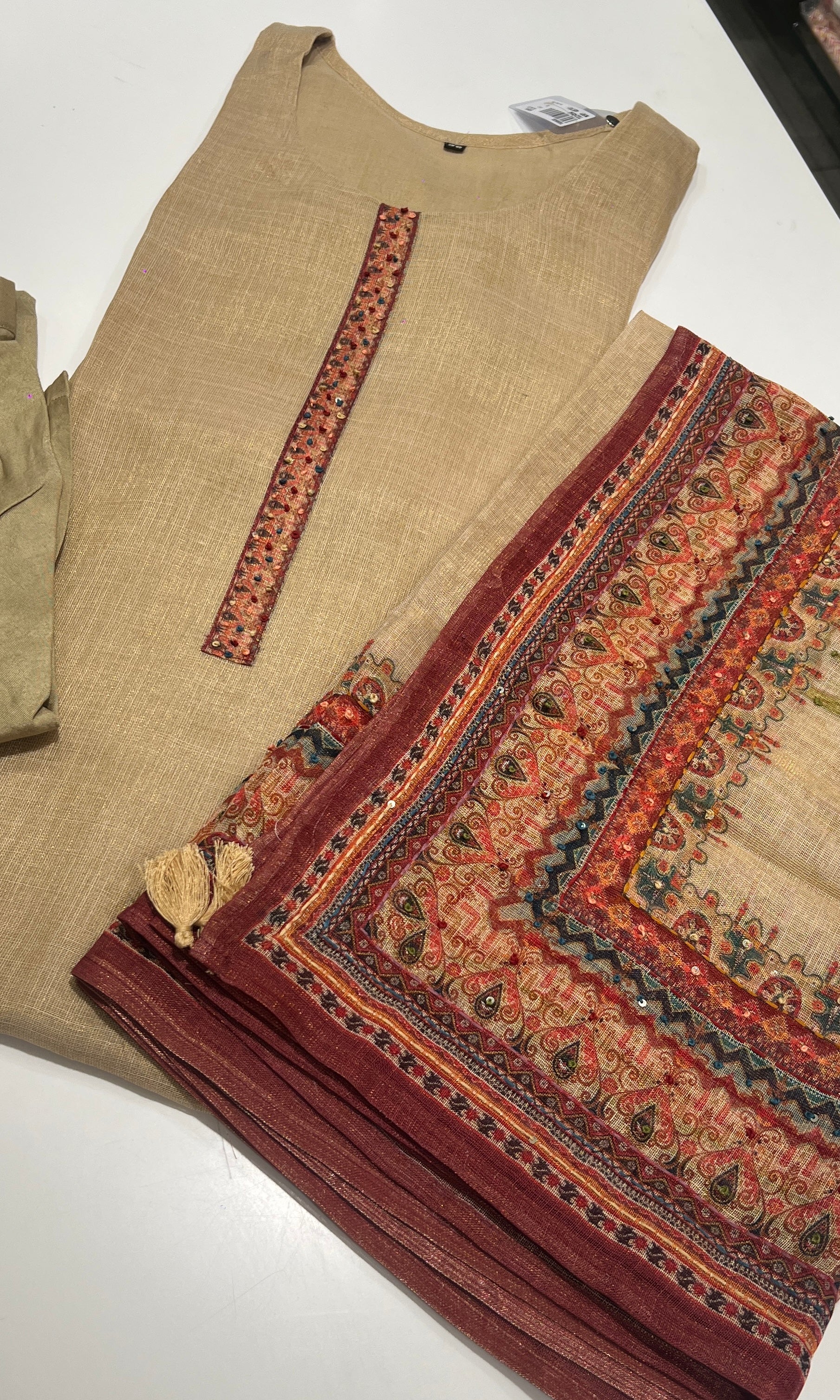 Gold KURTA SET with Artistic Printed Dupatta