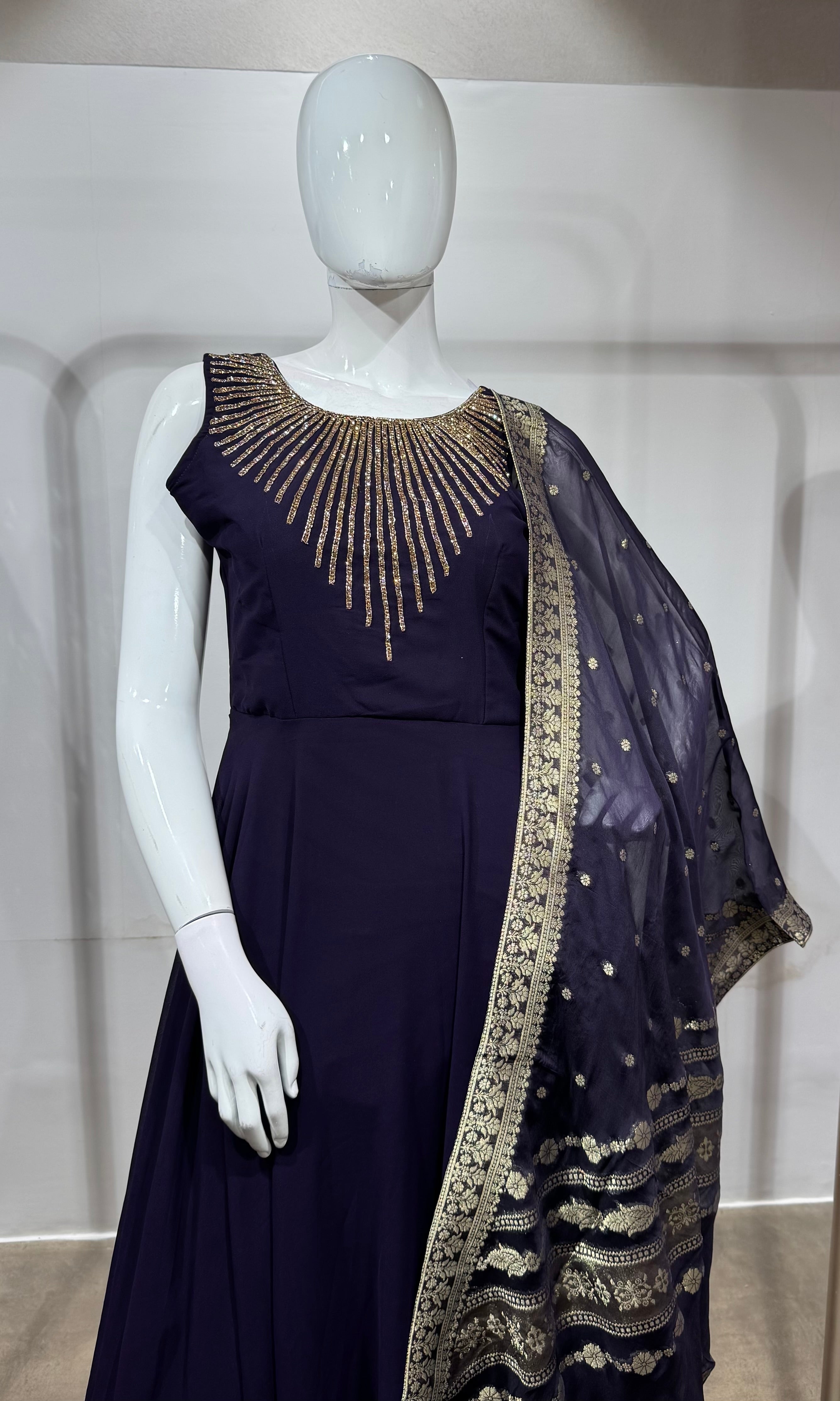 WINE Zari Embroidered Festive Anarkali Set