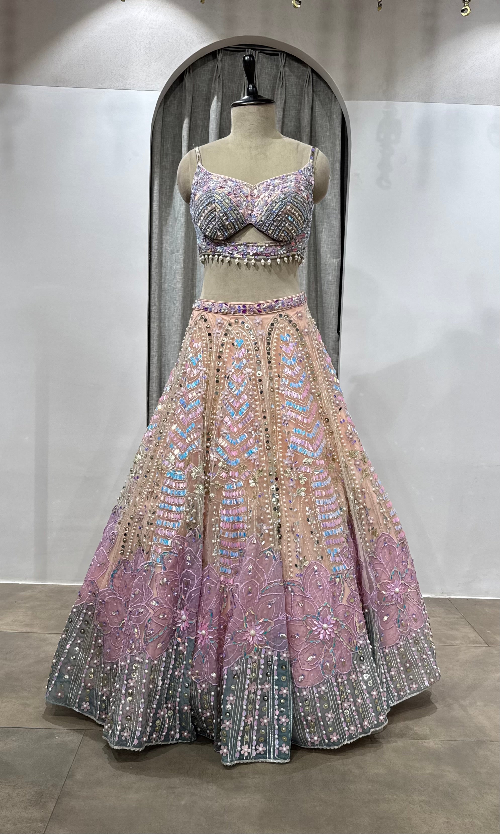PEACH Pastel Multicolor Designer Lehenga Set