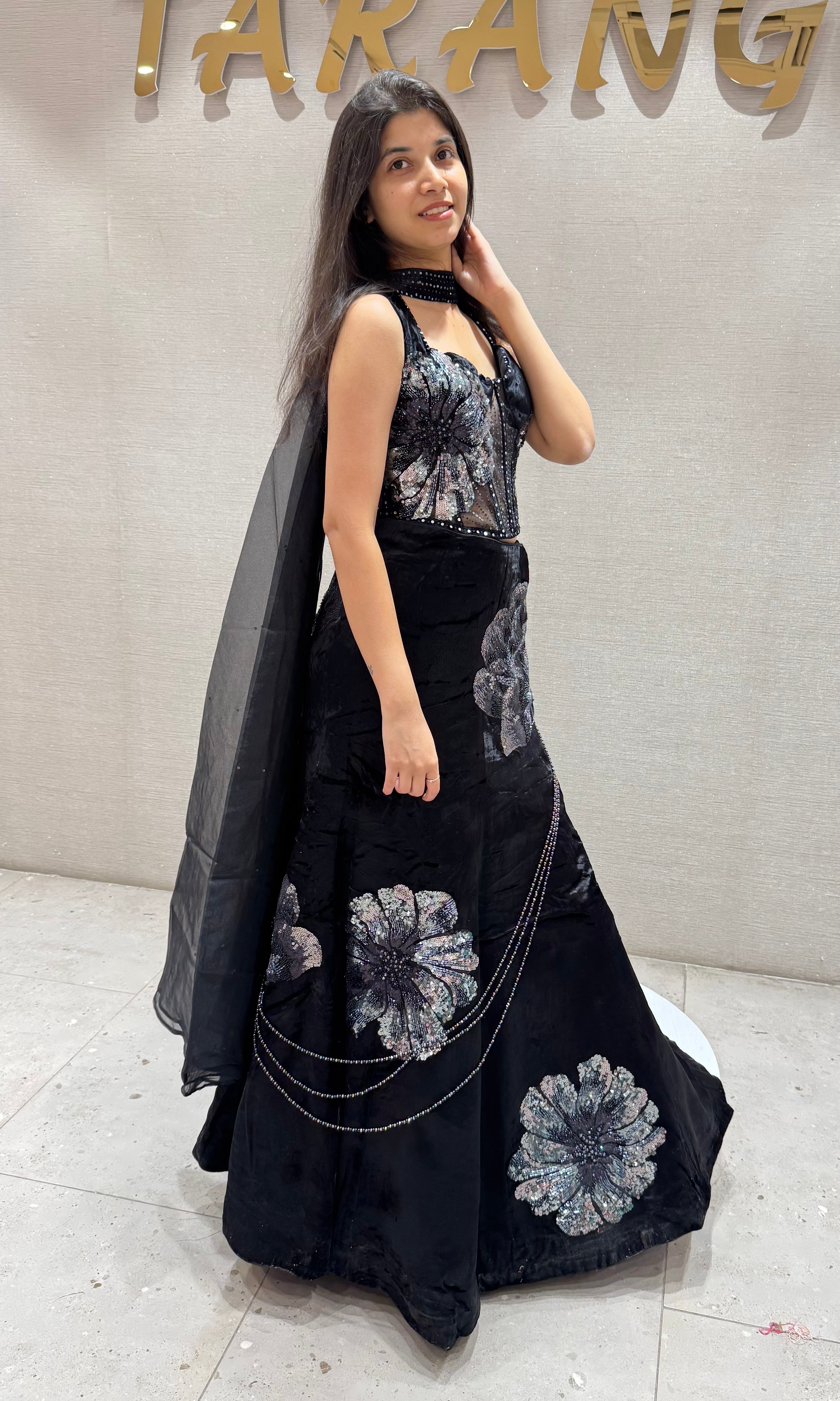 Black Floral Embroidered Lehenga