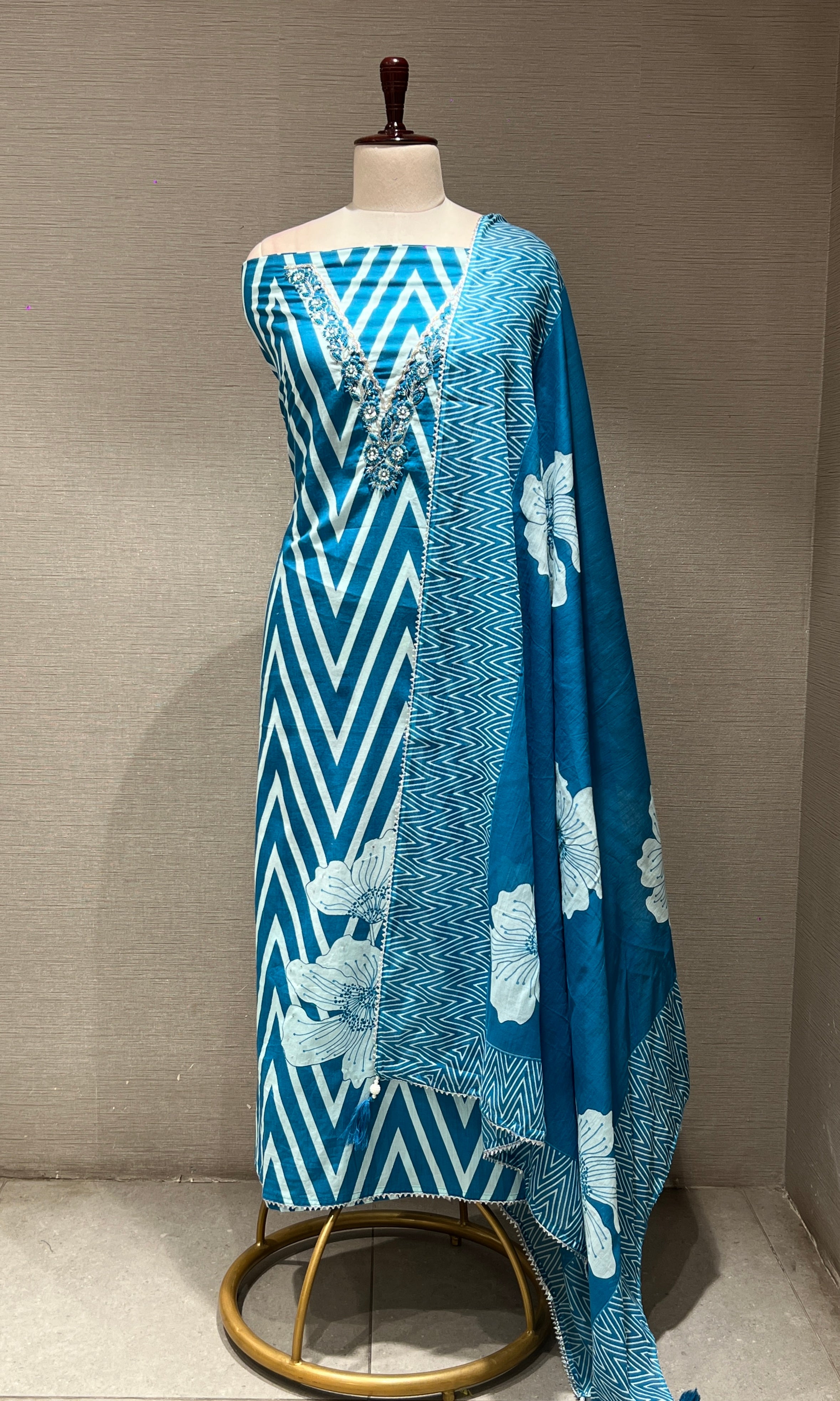 Blue floral dress material