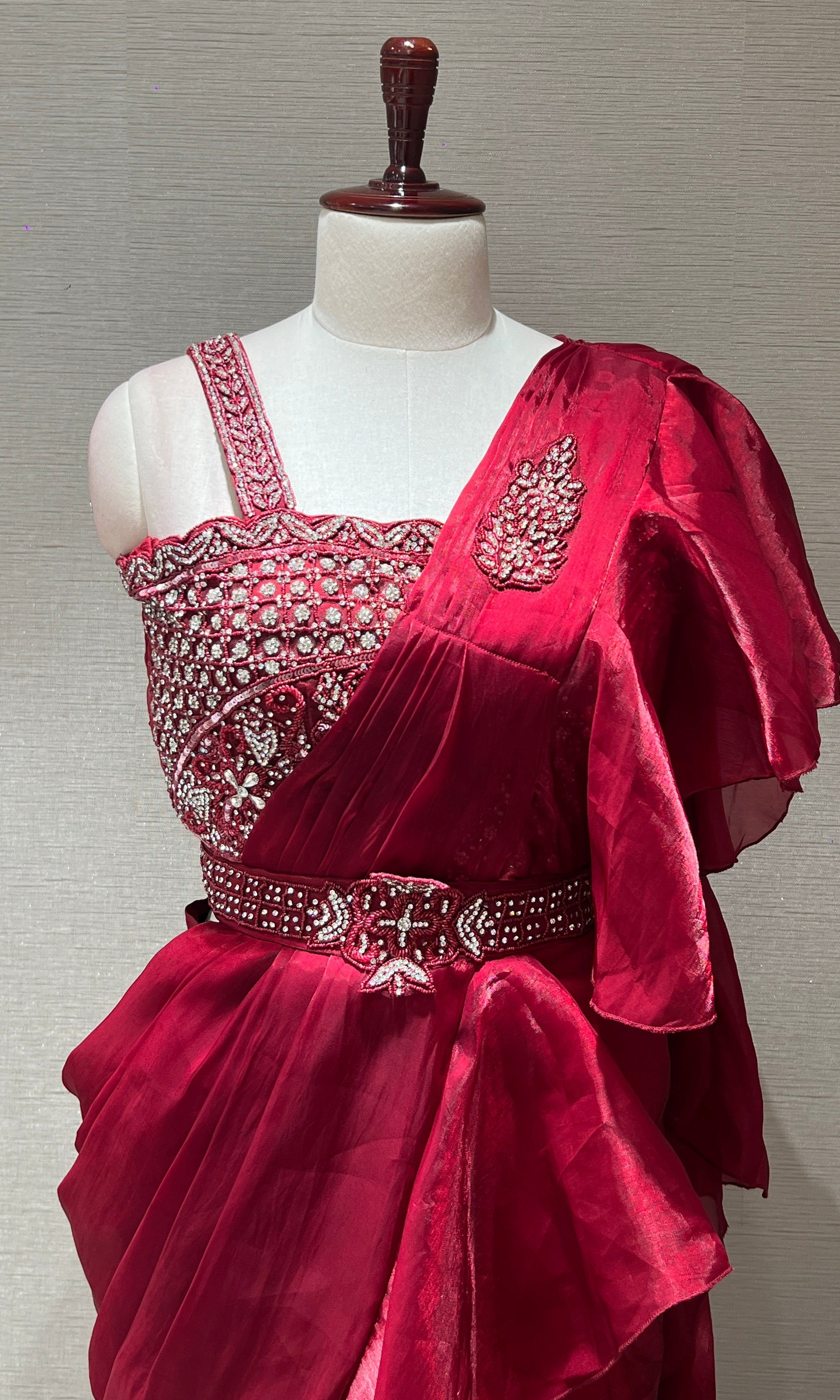 Maroon one minute saree