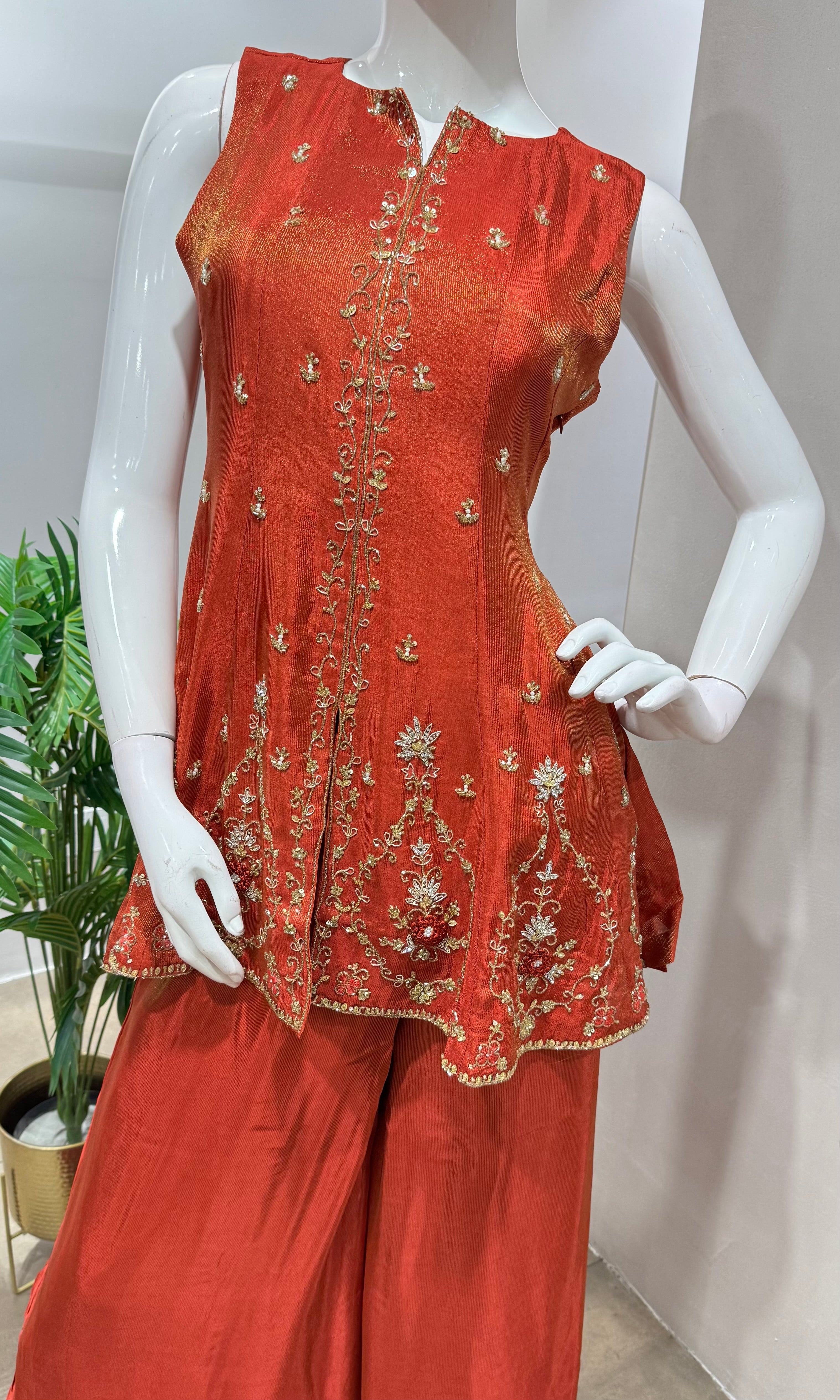 Rust golden anarkali with palazzo set