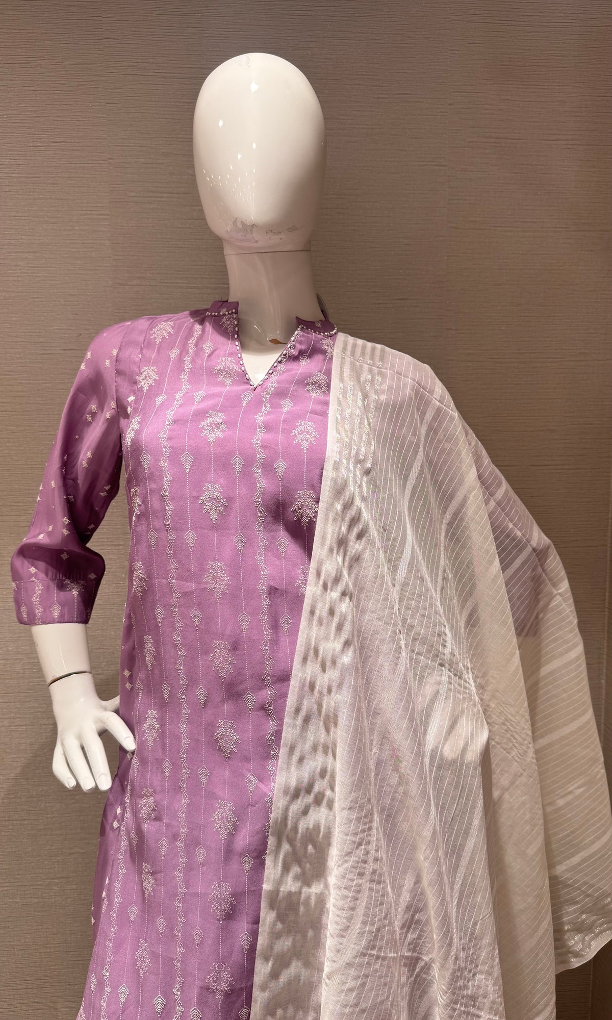 Lavender Cotton Kurta Set with contrast dupatta