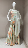 light green Silk Organza Floral Printed Peplum palazzo set