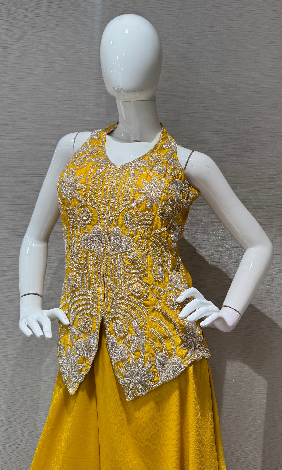 Yellow Peplum top with Flared palazzo set