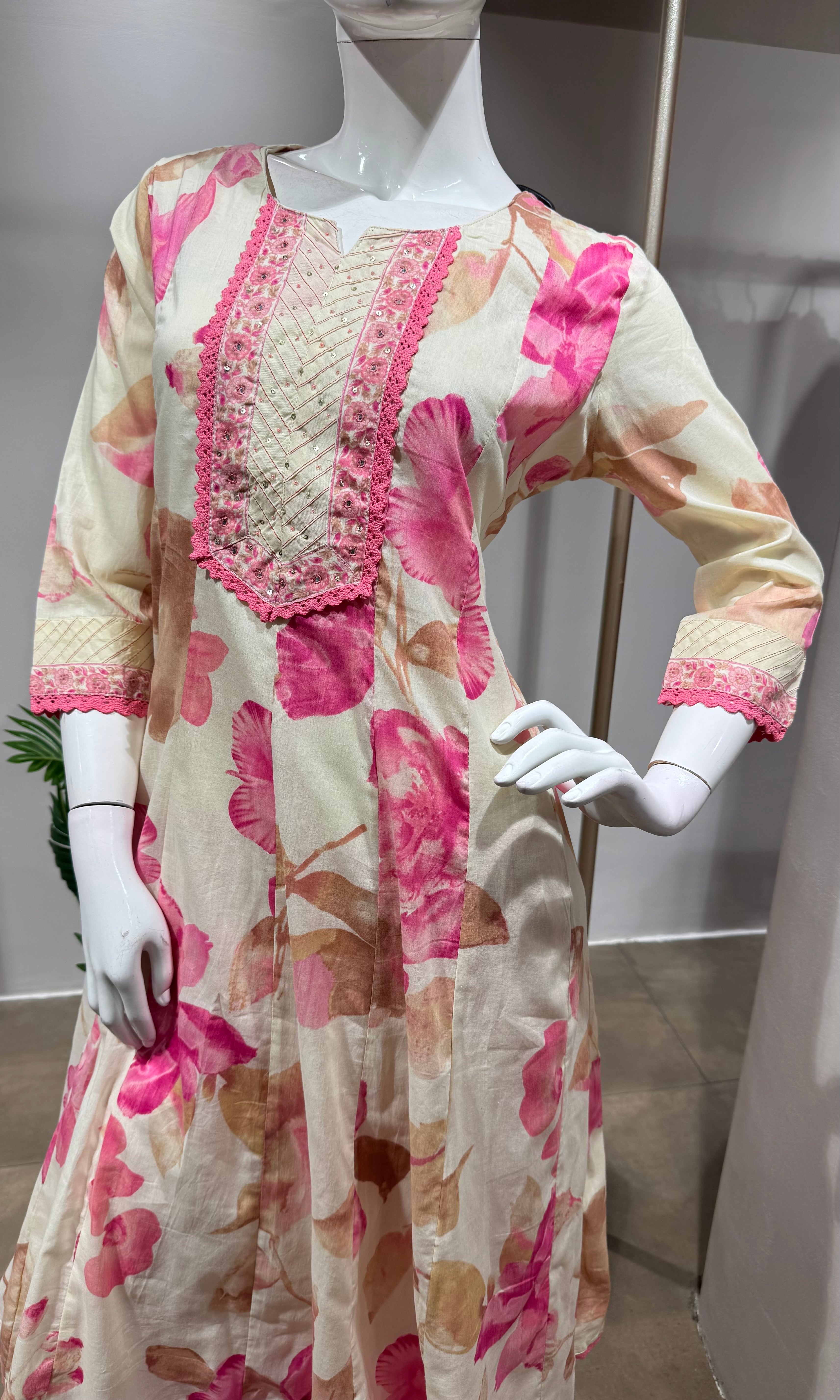 Pink Floral Anarkali Set