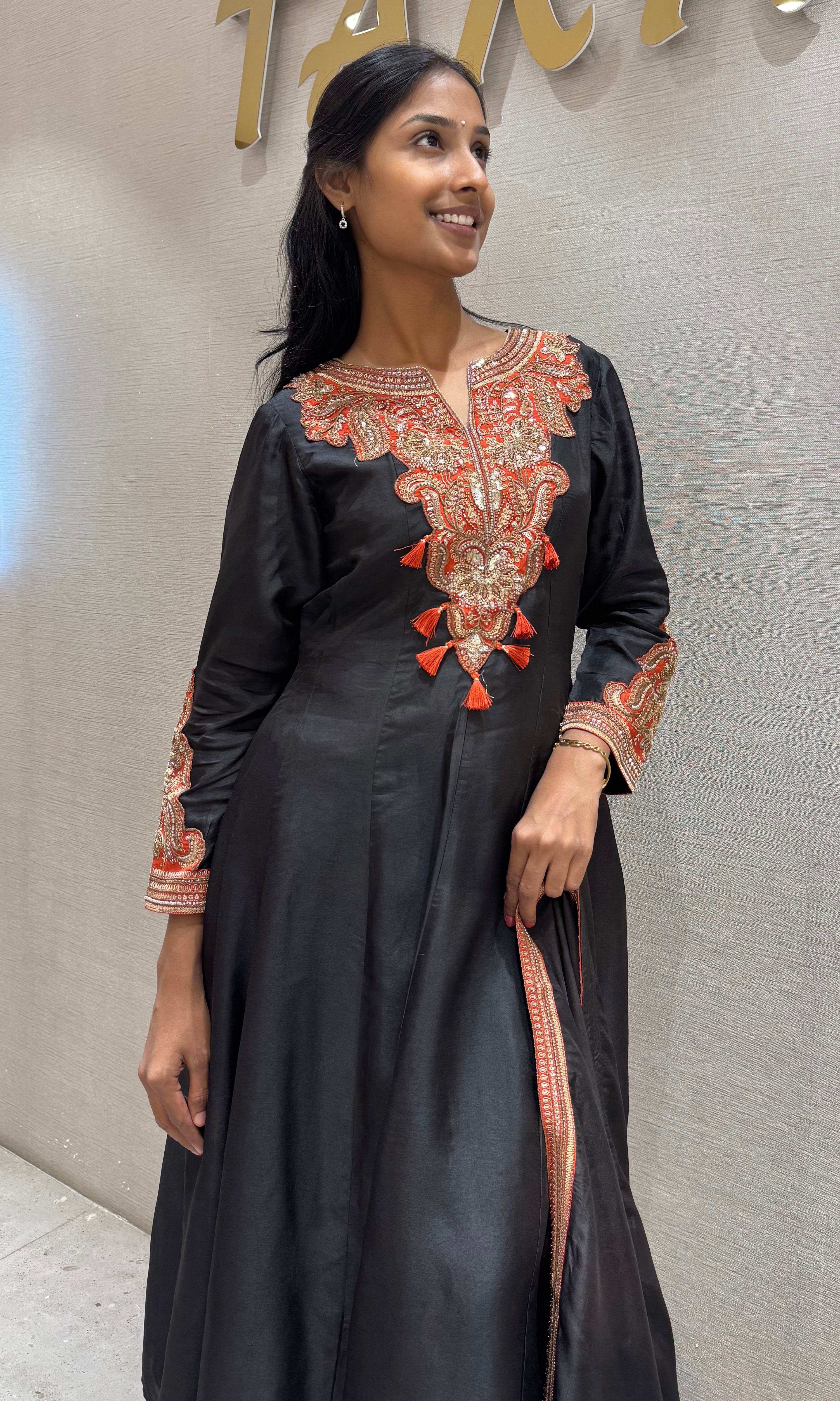 Black Floral Elegance anarkali with palazzo pants