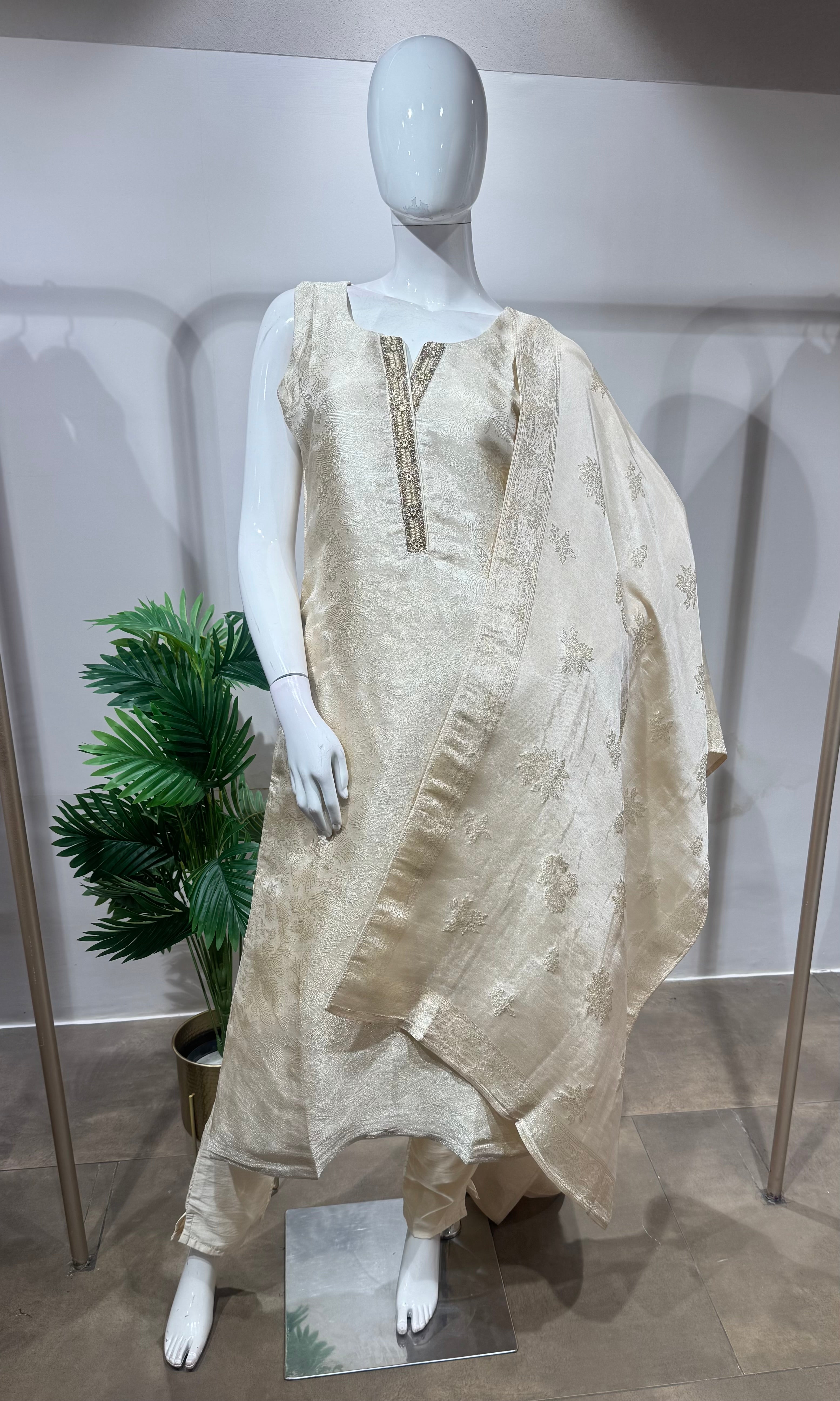 CREAM GOLDEN SHIMMER SILK KURTA SET