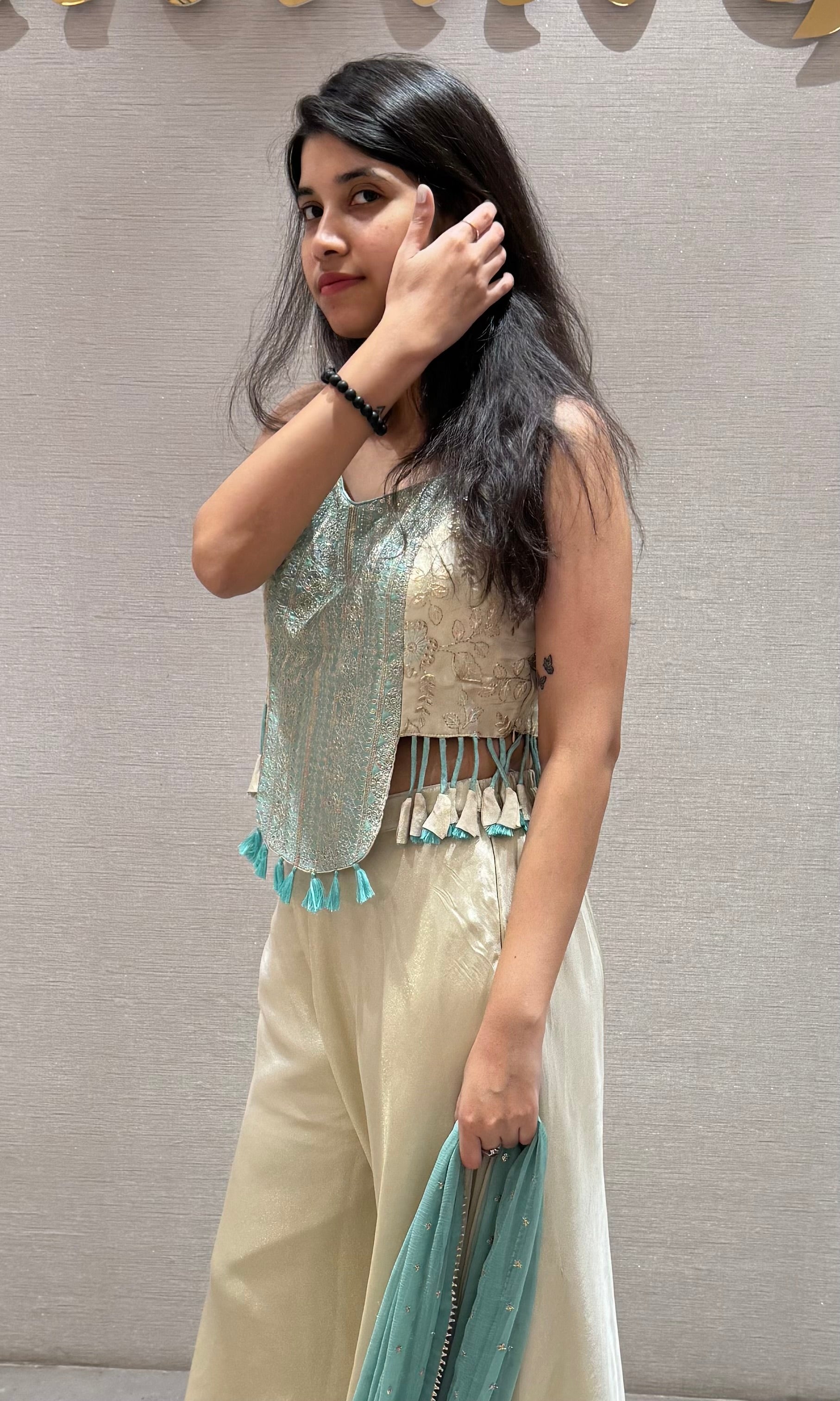 Half white AND BLUE palazzo SET