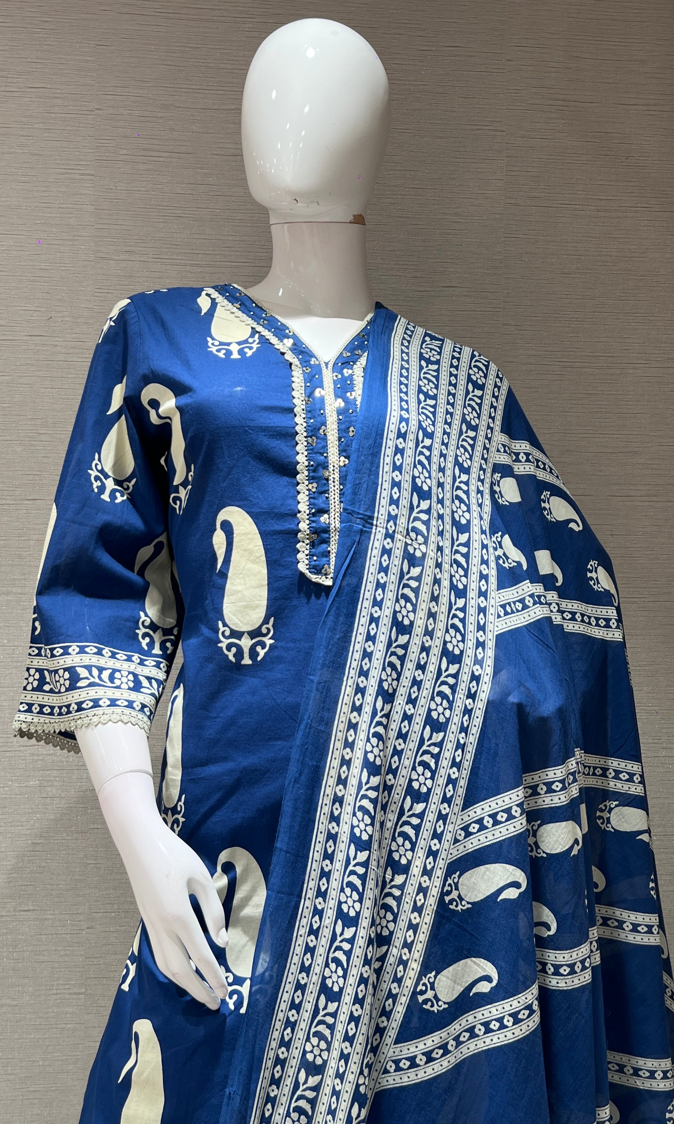 Blue EMBROIDERED PRINTED kurta set