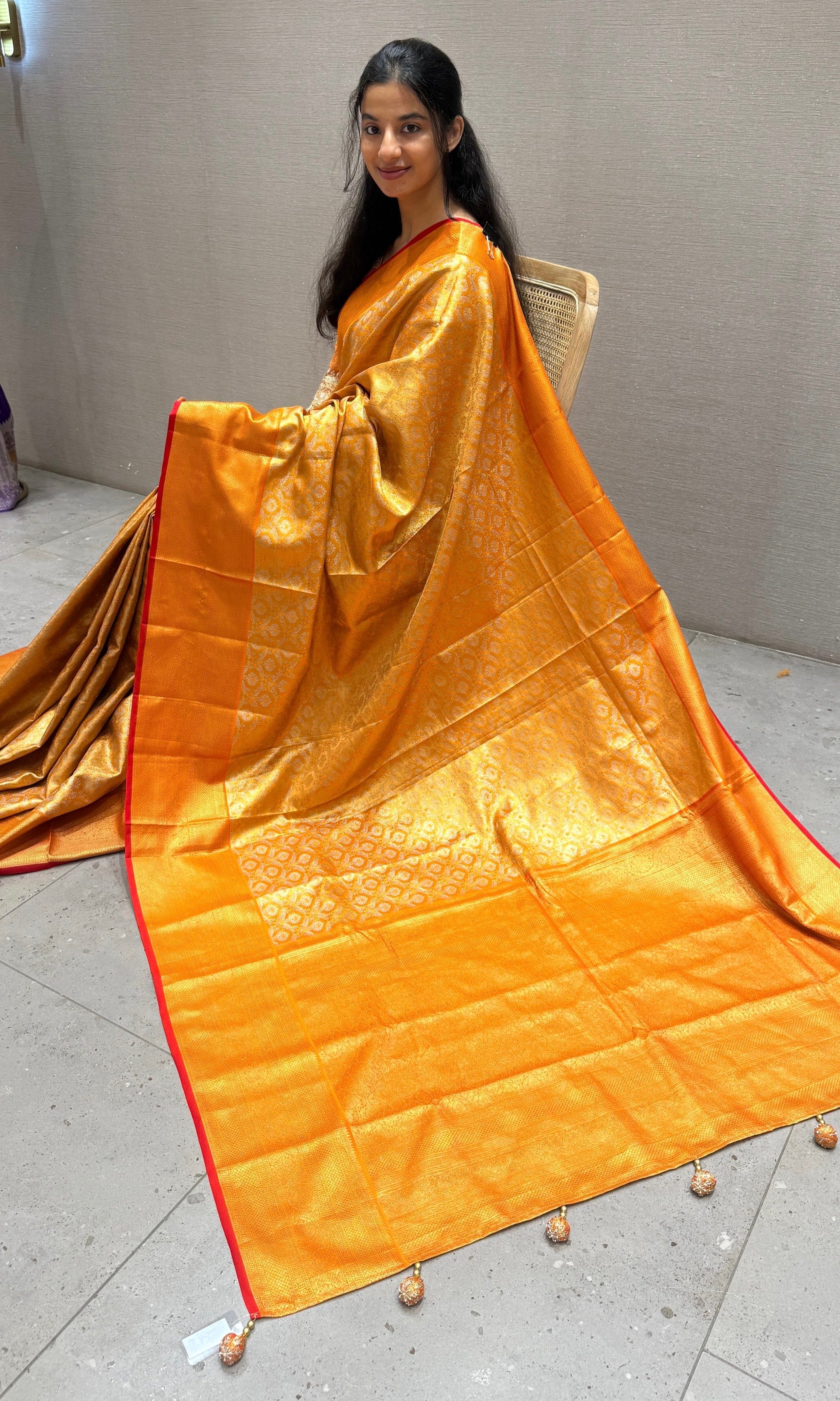 Orange saree with ready blouse