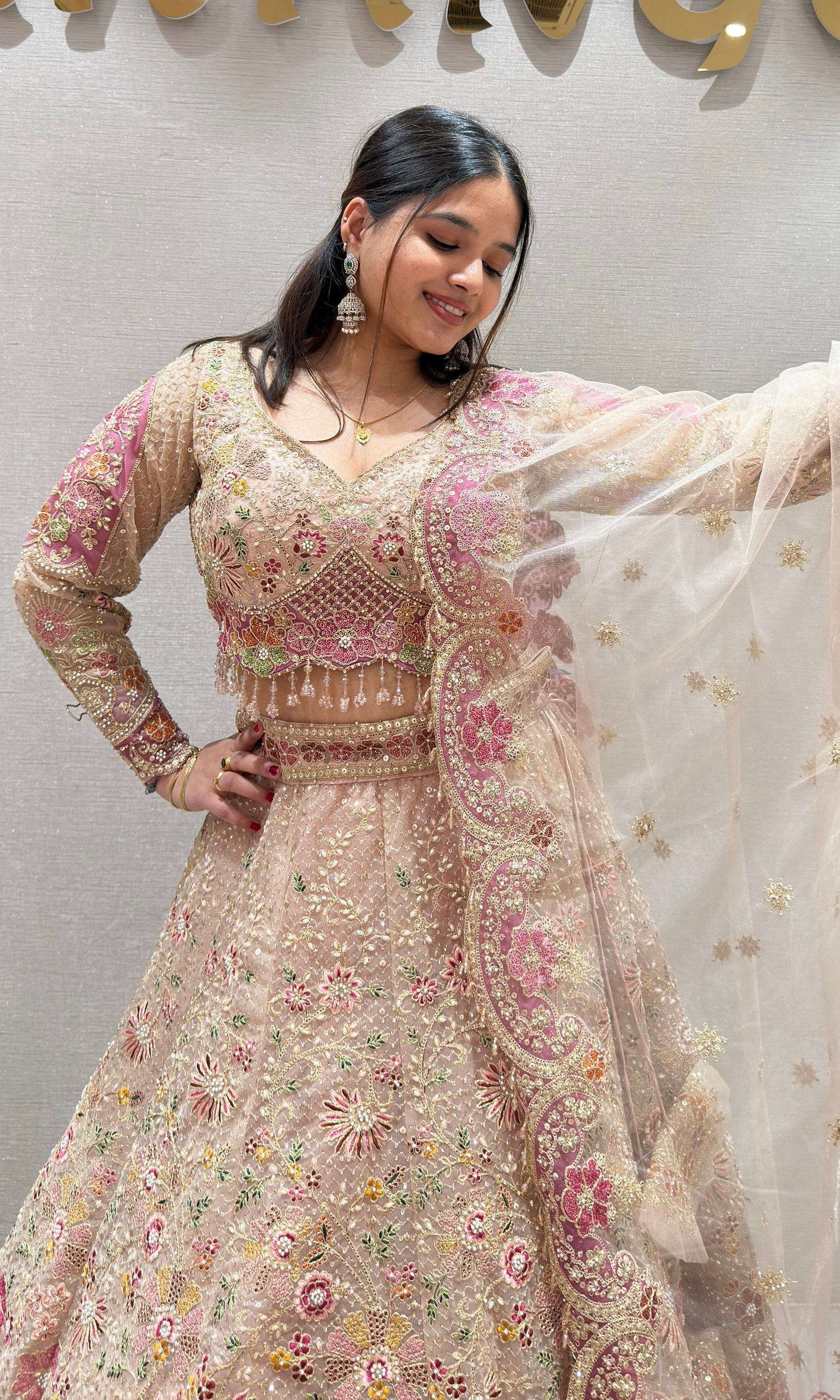 Peach FLORAL INTRICATE EMBROIDERED Lehenga