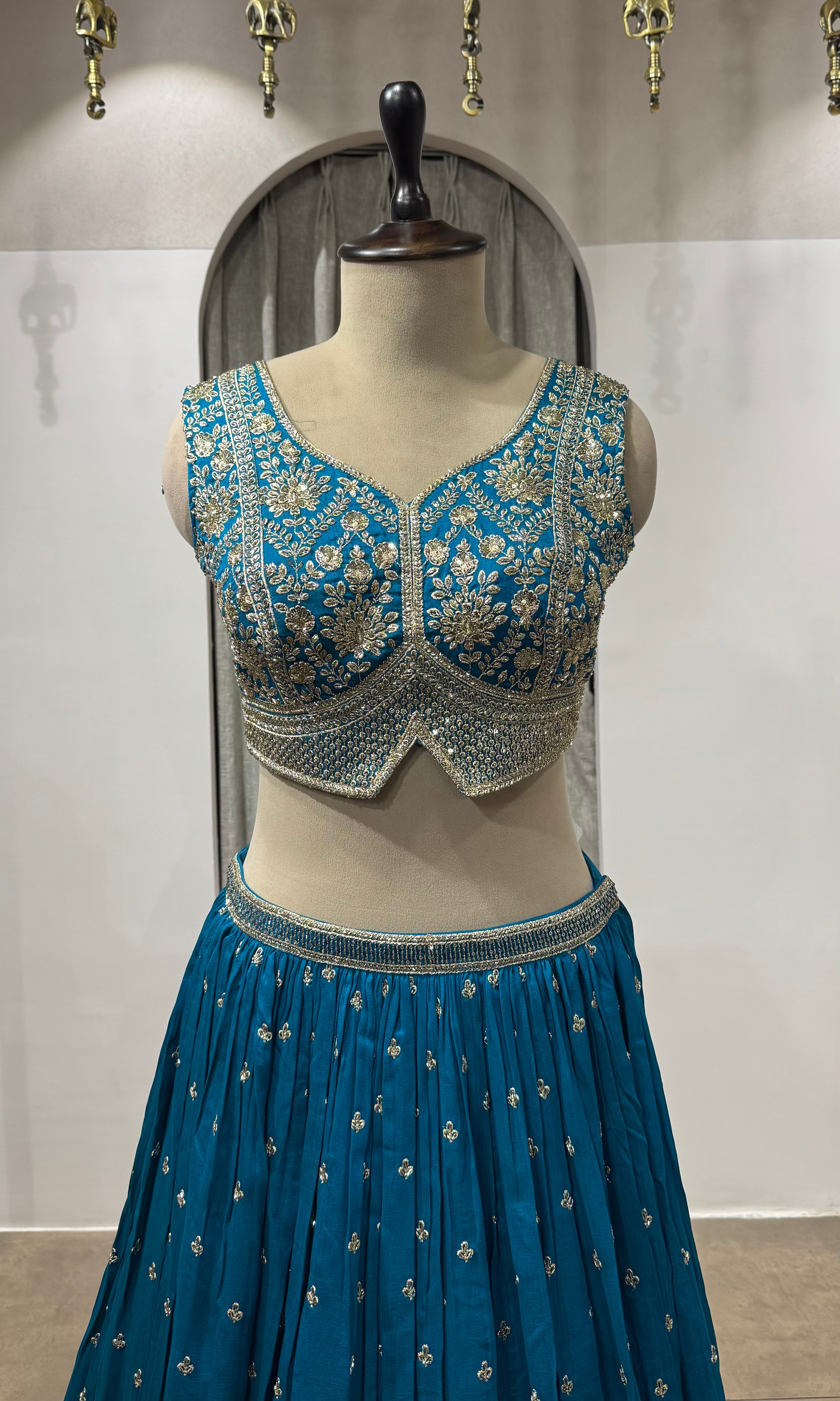 Rama Blue Embroidered Lehenga Choli Set