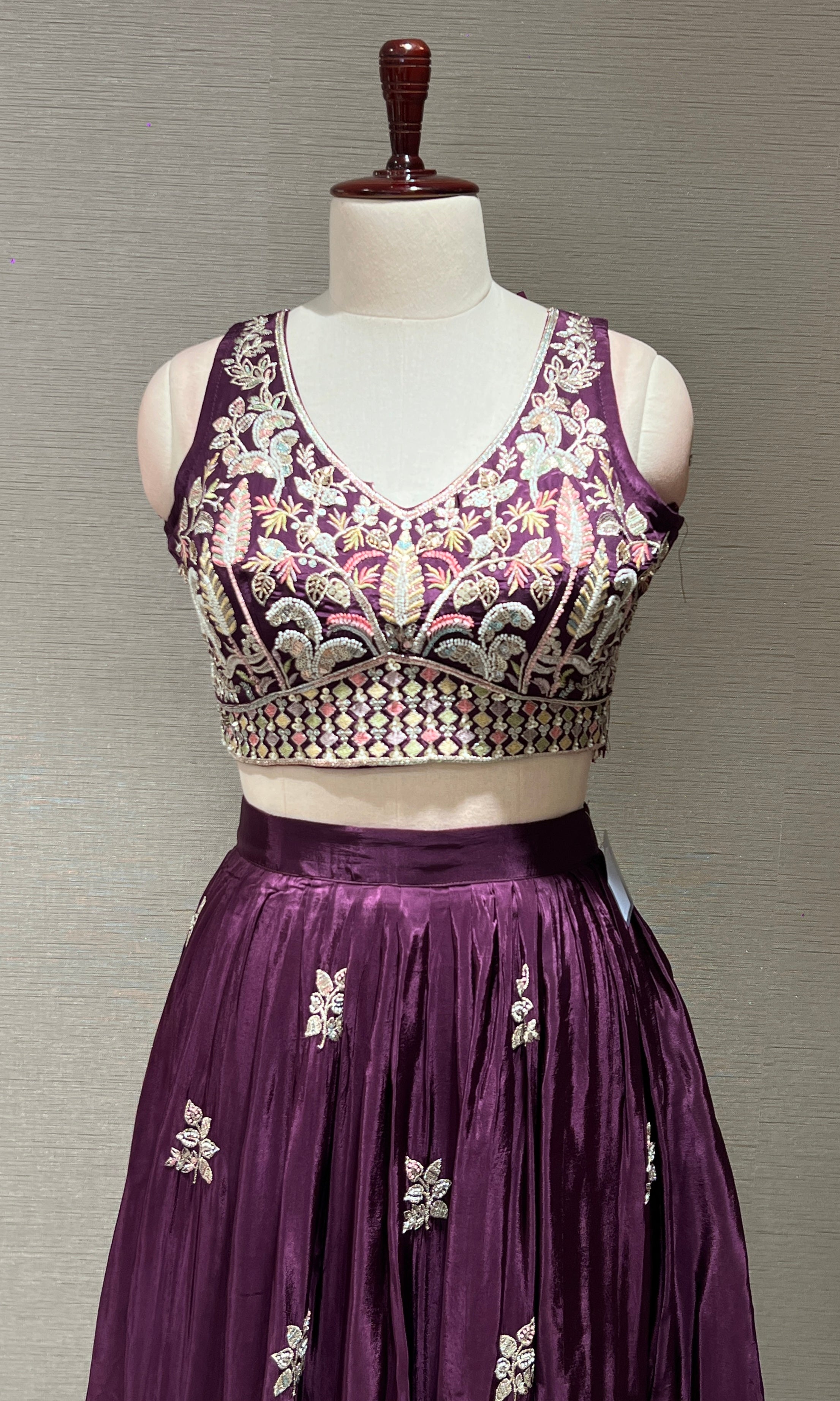 Royal Wine Floral Embroidered Lehenga