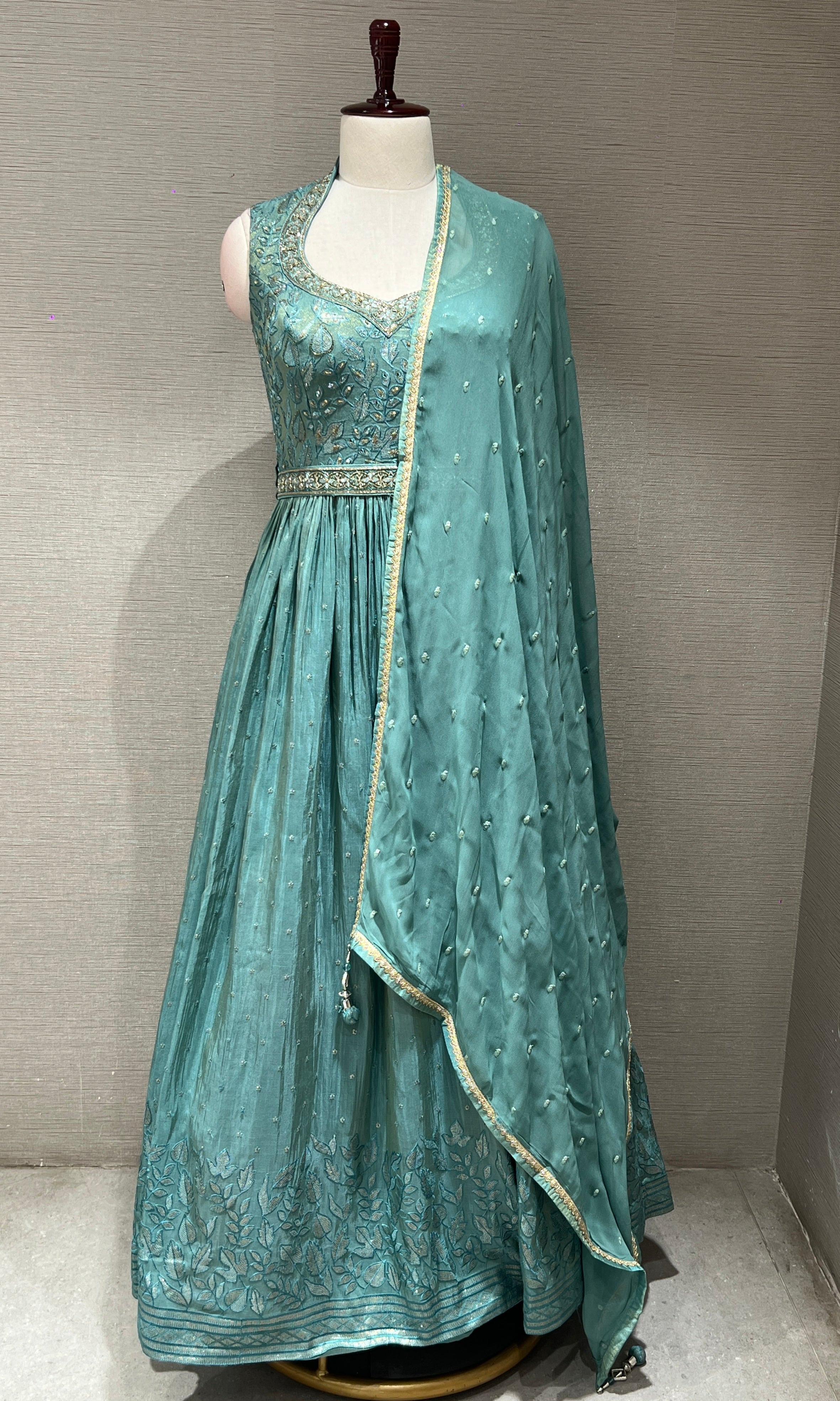 Sea green long gown