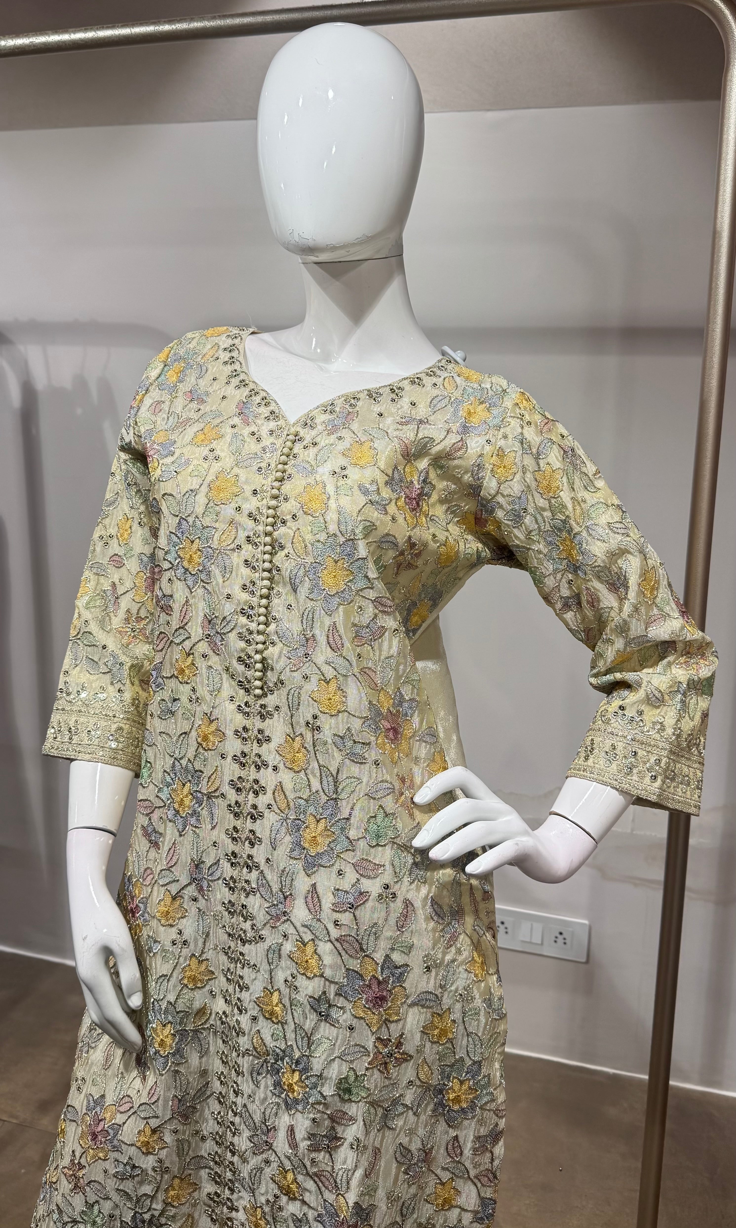 Cream Embroidered Kurta Set with Dupatta