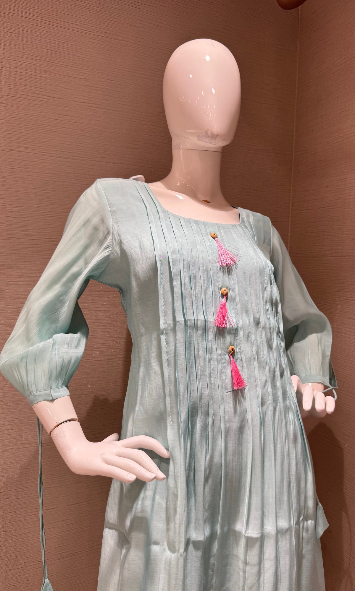 Light Blue cotton Kurti top with Pink Florals