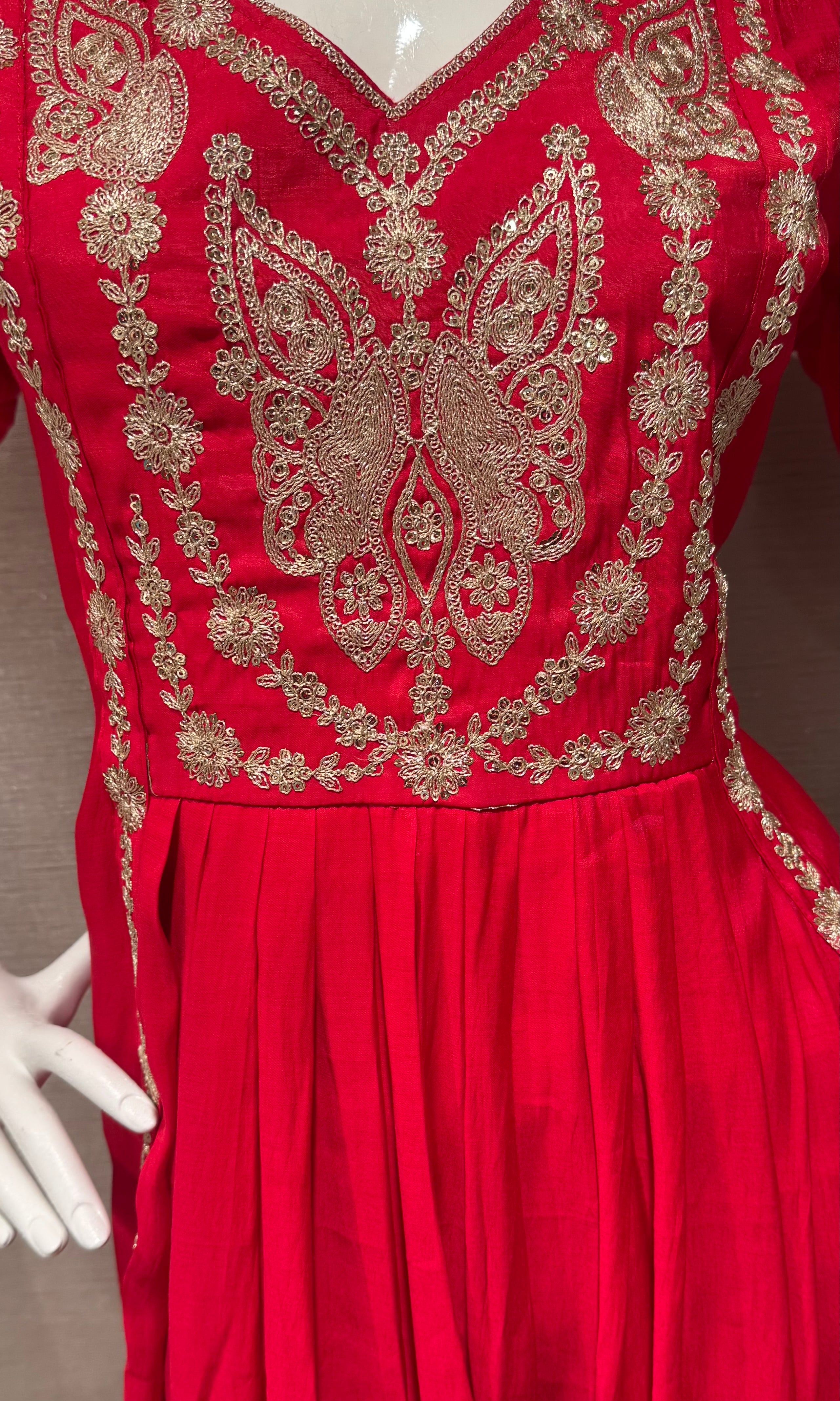Rani Embroidered A line Kurta Set with Dupatta