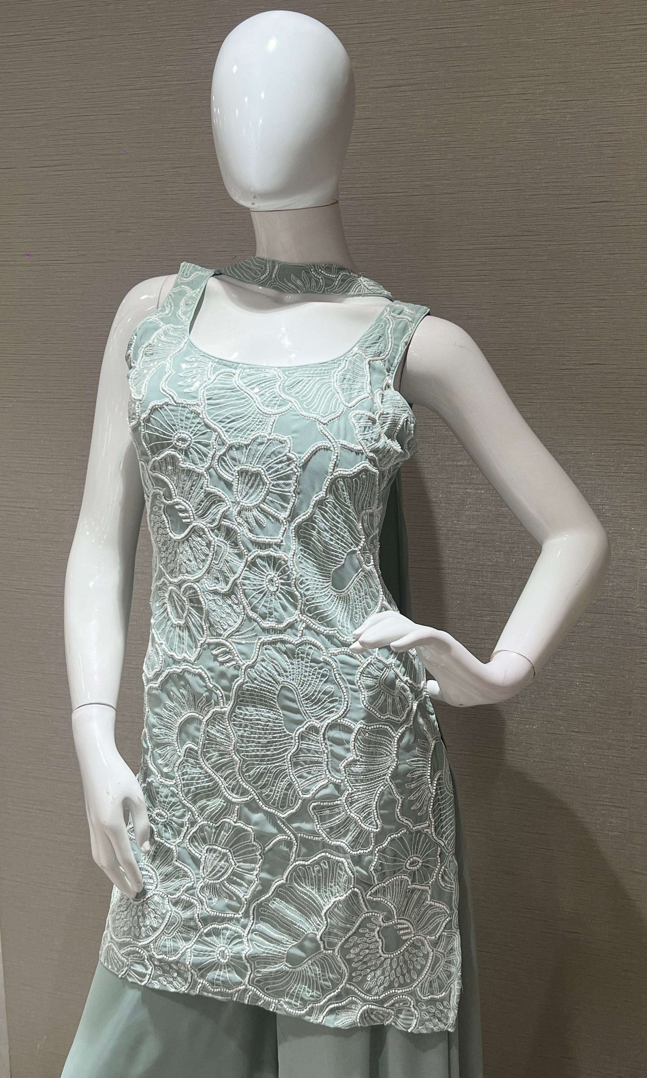 Pista green palazzo with floral embroidery