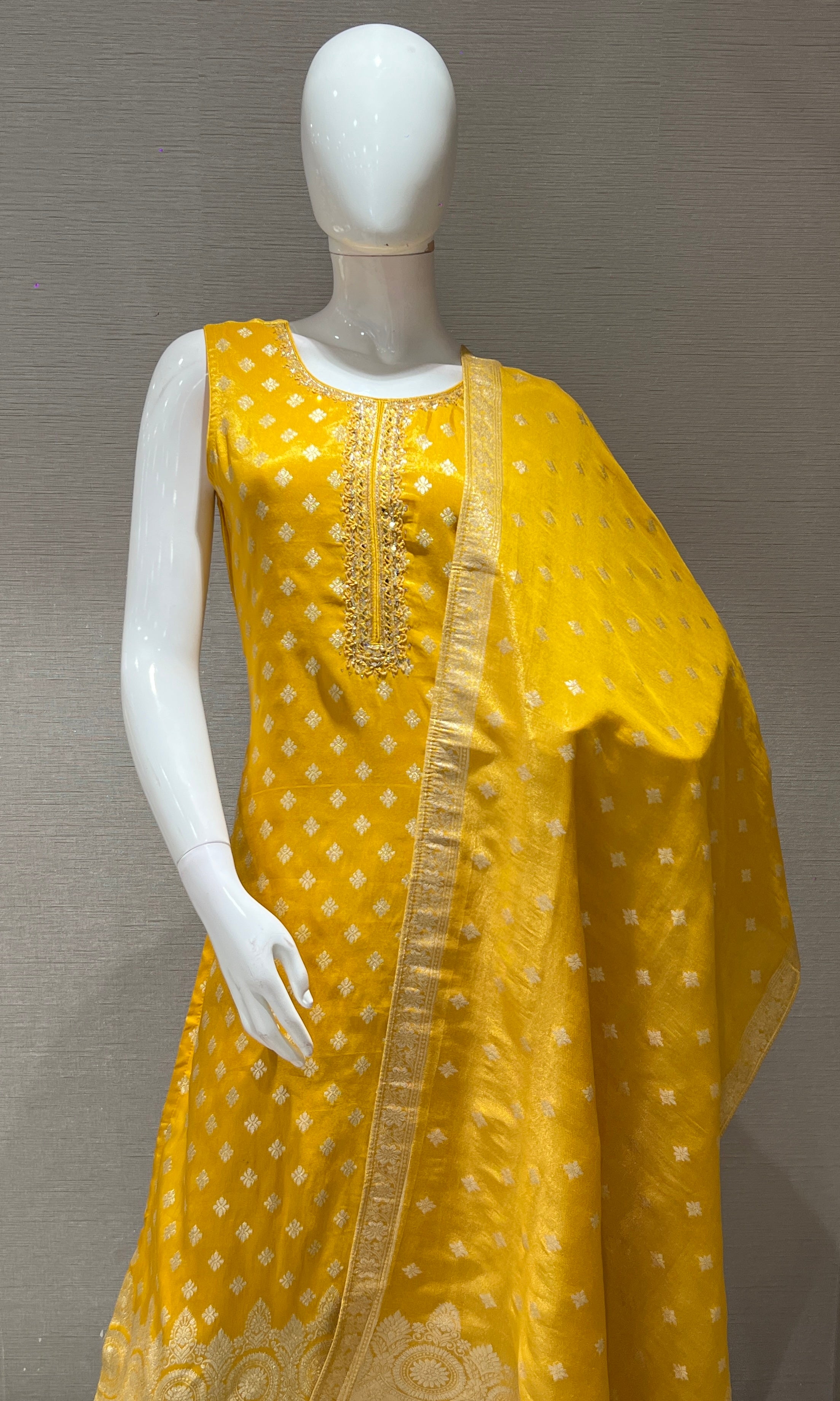 Mustard Yellow BANARASI Embroidered Kurta Set