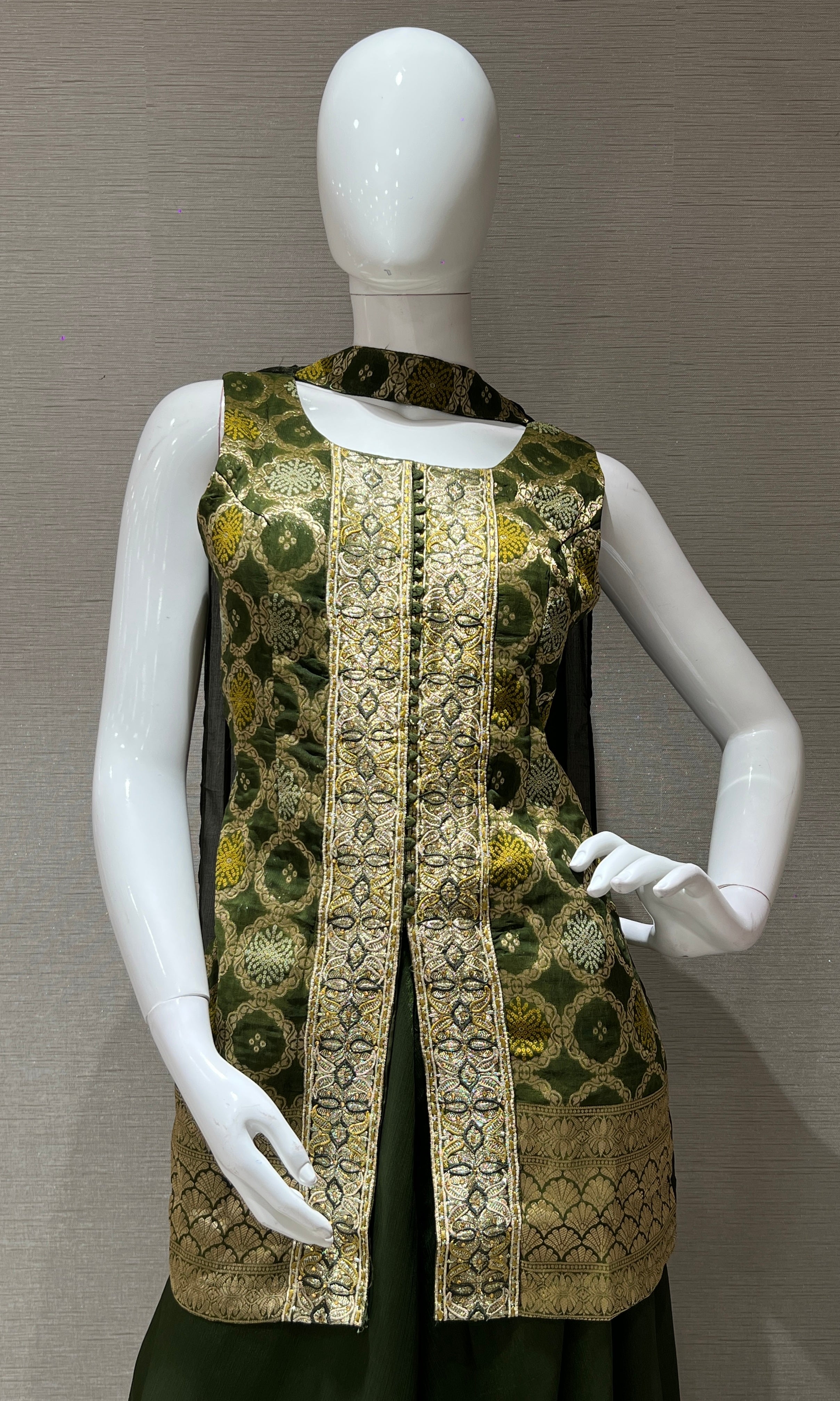 Green and Gold Embroidered Palazzo Set