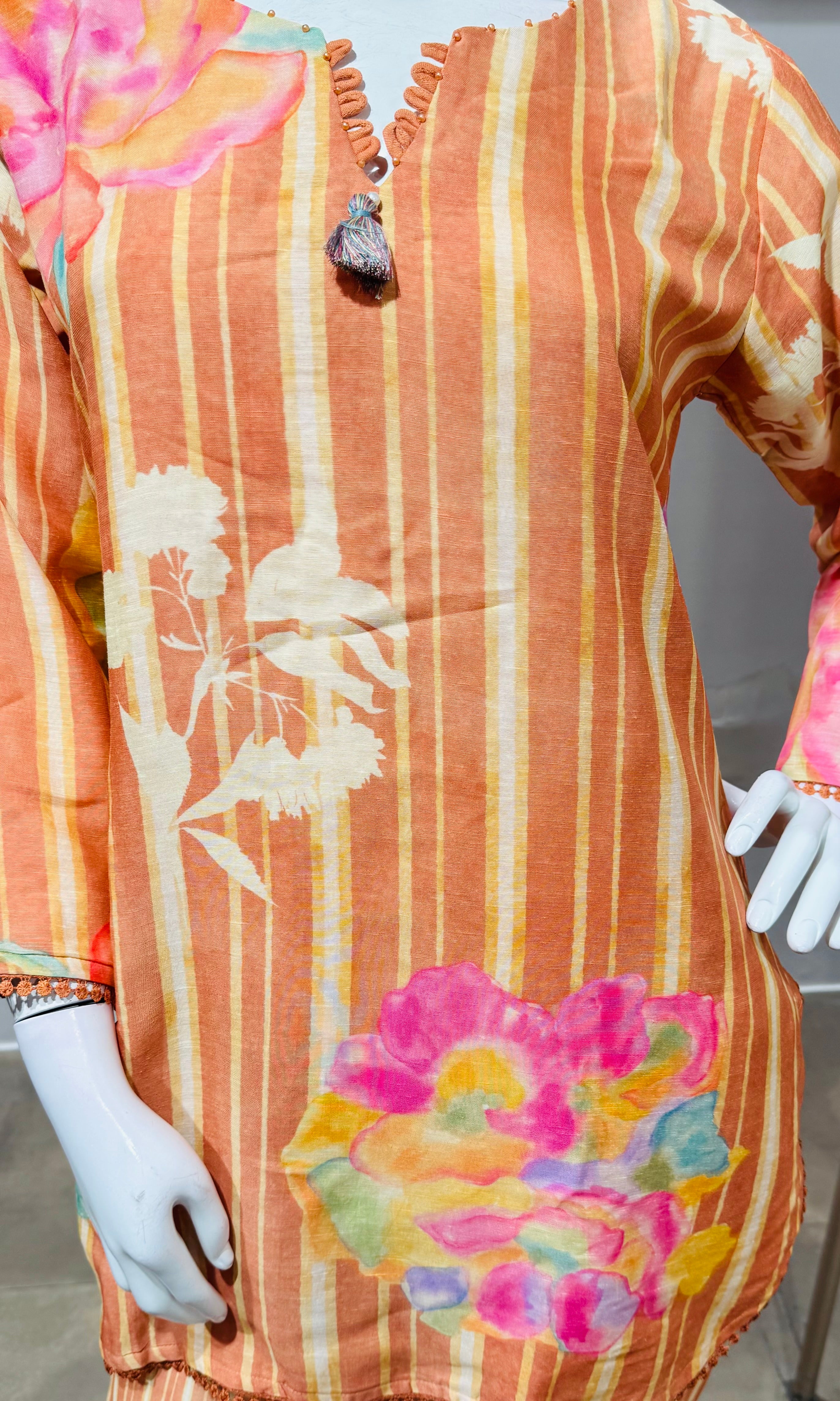 Orange Floral Printed Farsi salwar