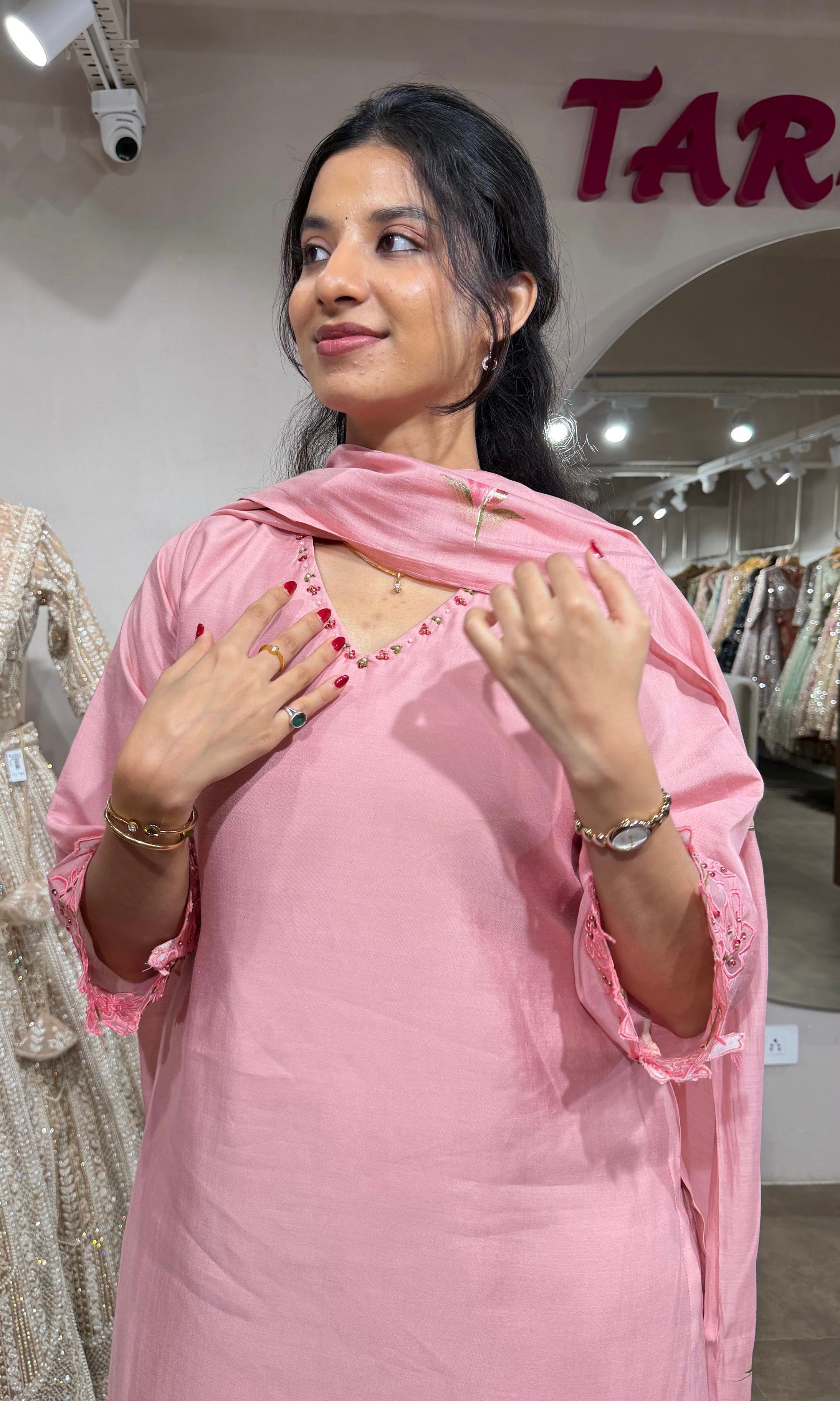 Blush Pink Floral Kaftan Kurta Set