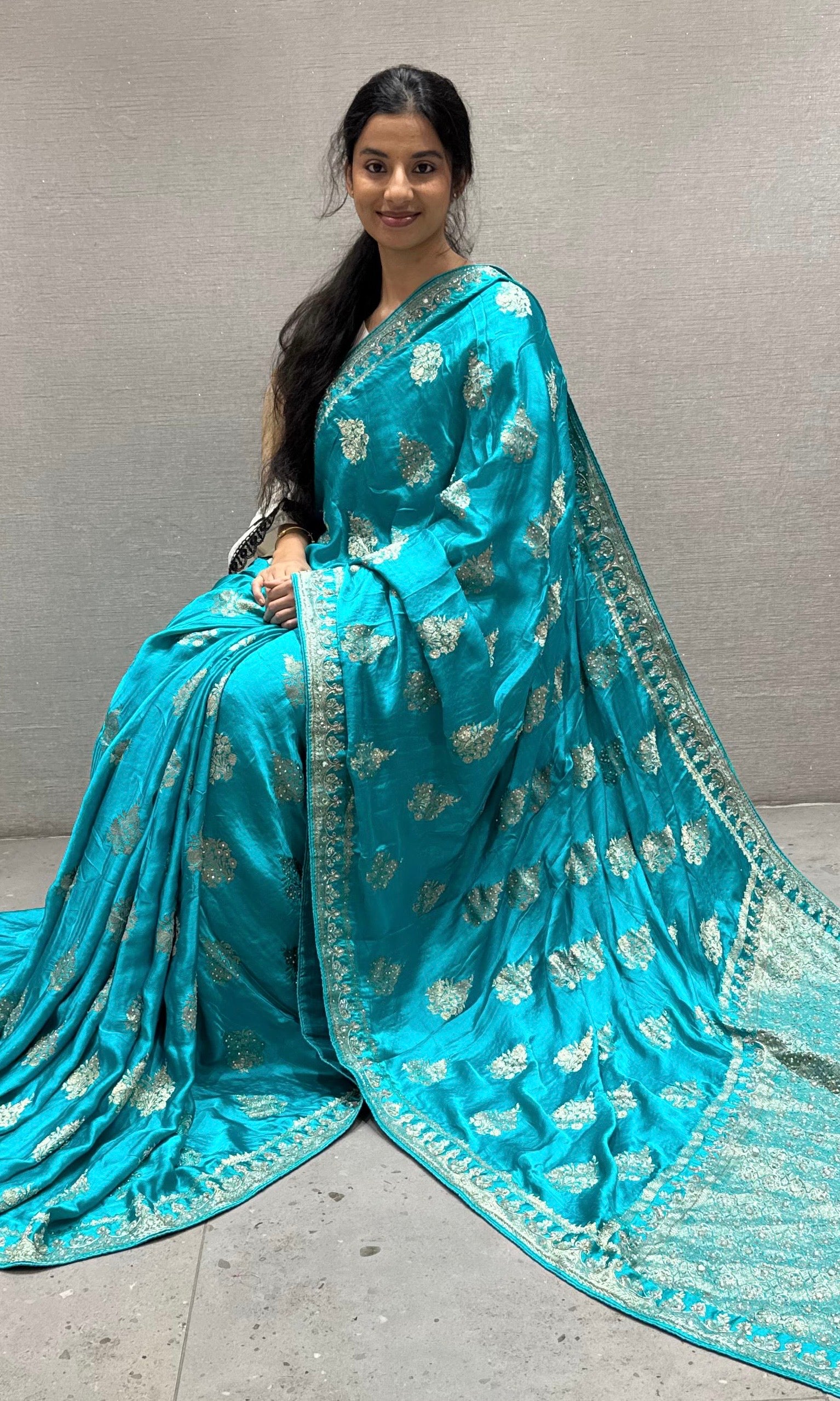Firozi sea blue Banarasi saree