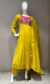 Yellow Flared Anarkali with Contrast Dupatta