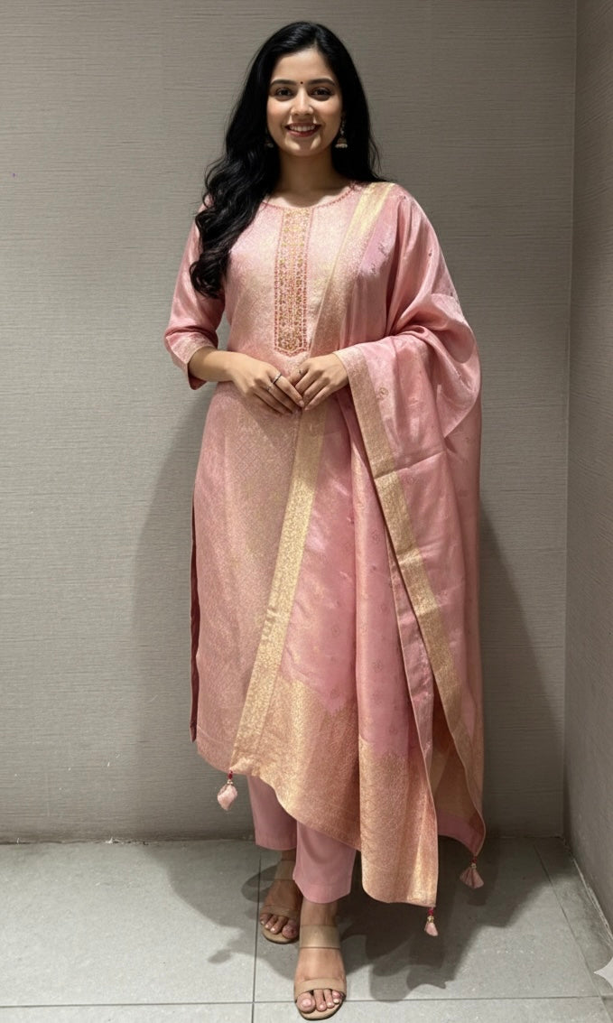 Peach golden kurta set