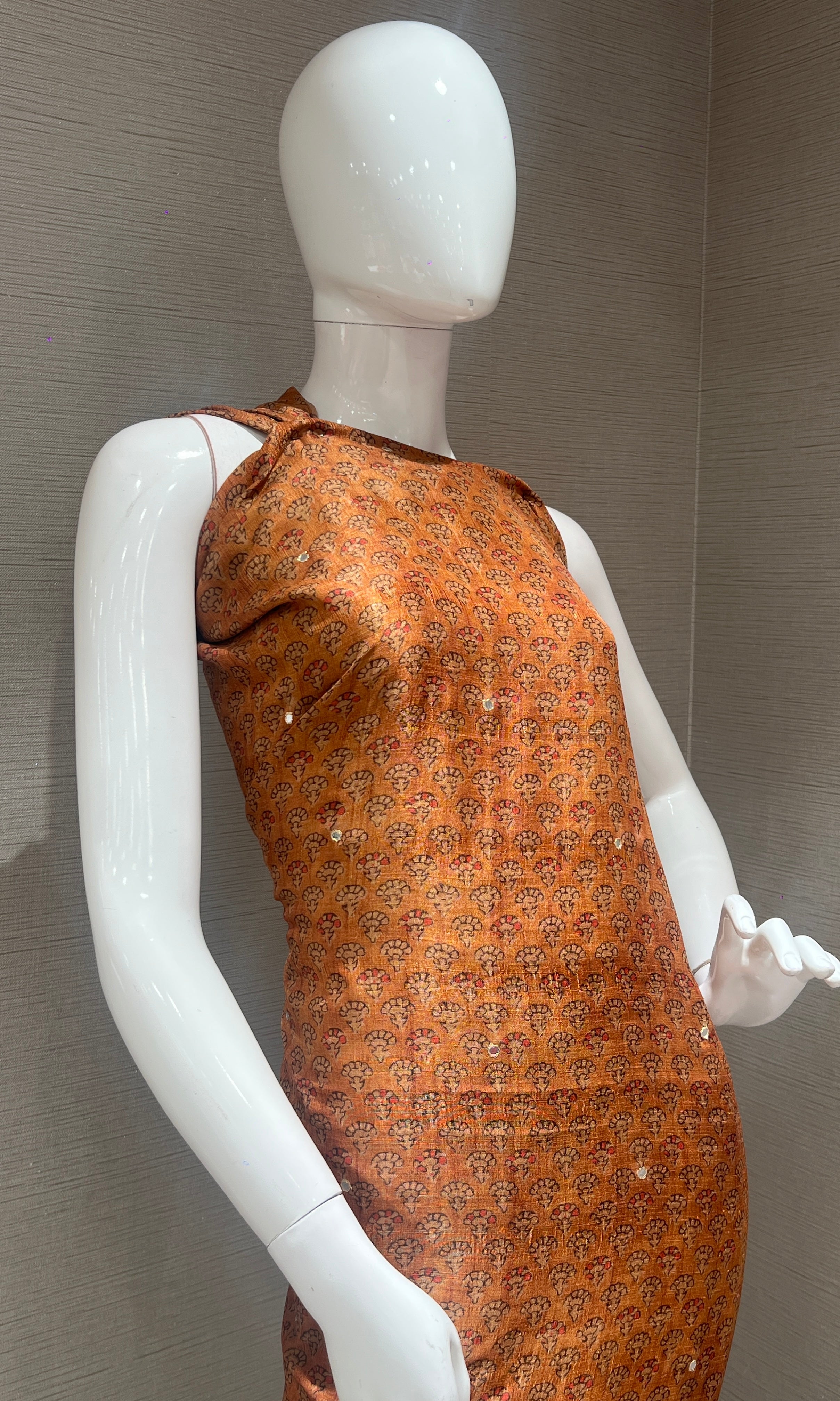 Brown Printed Dress Material