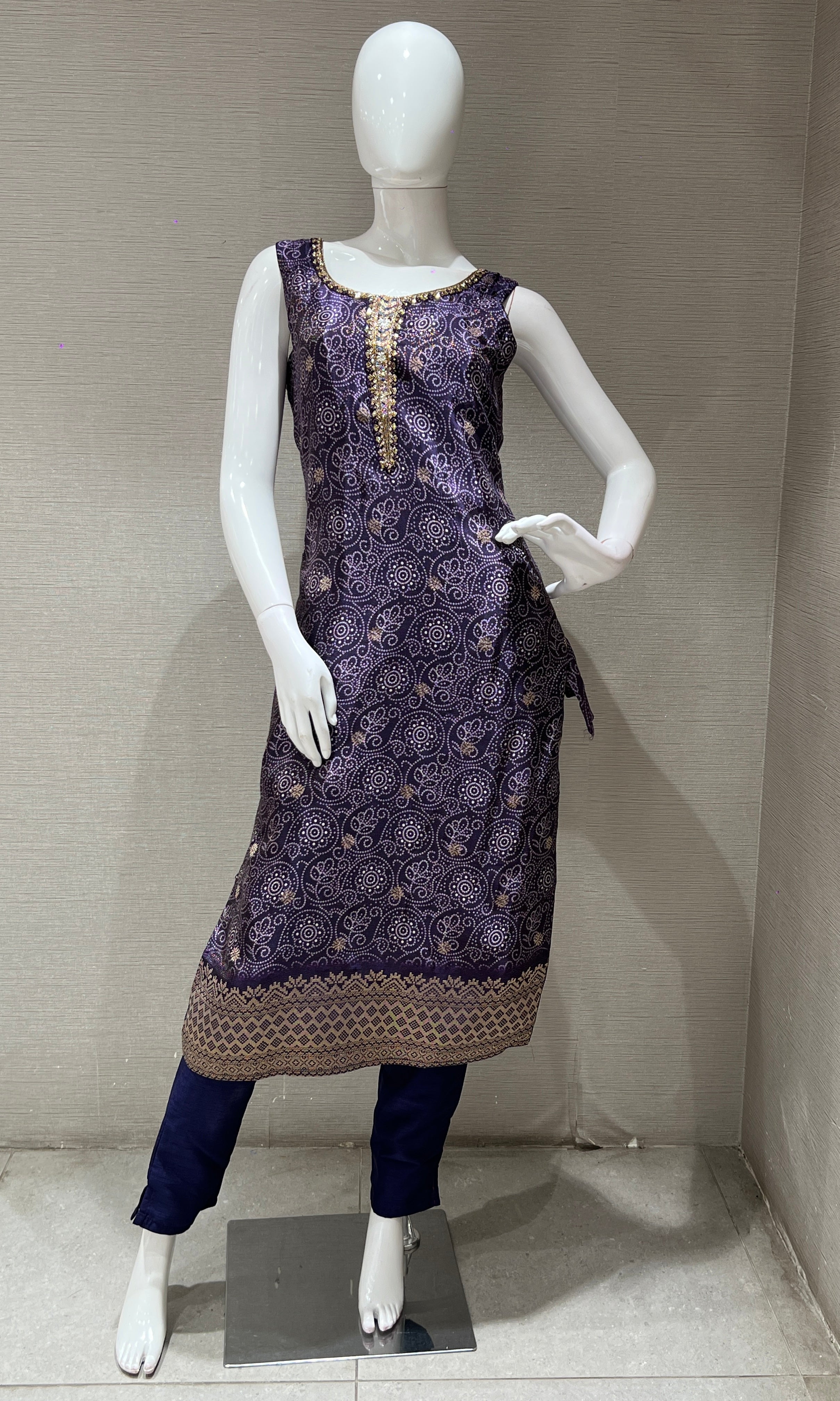 Purple kurta set with Gold Border