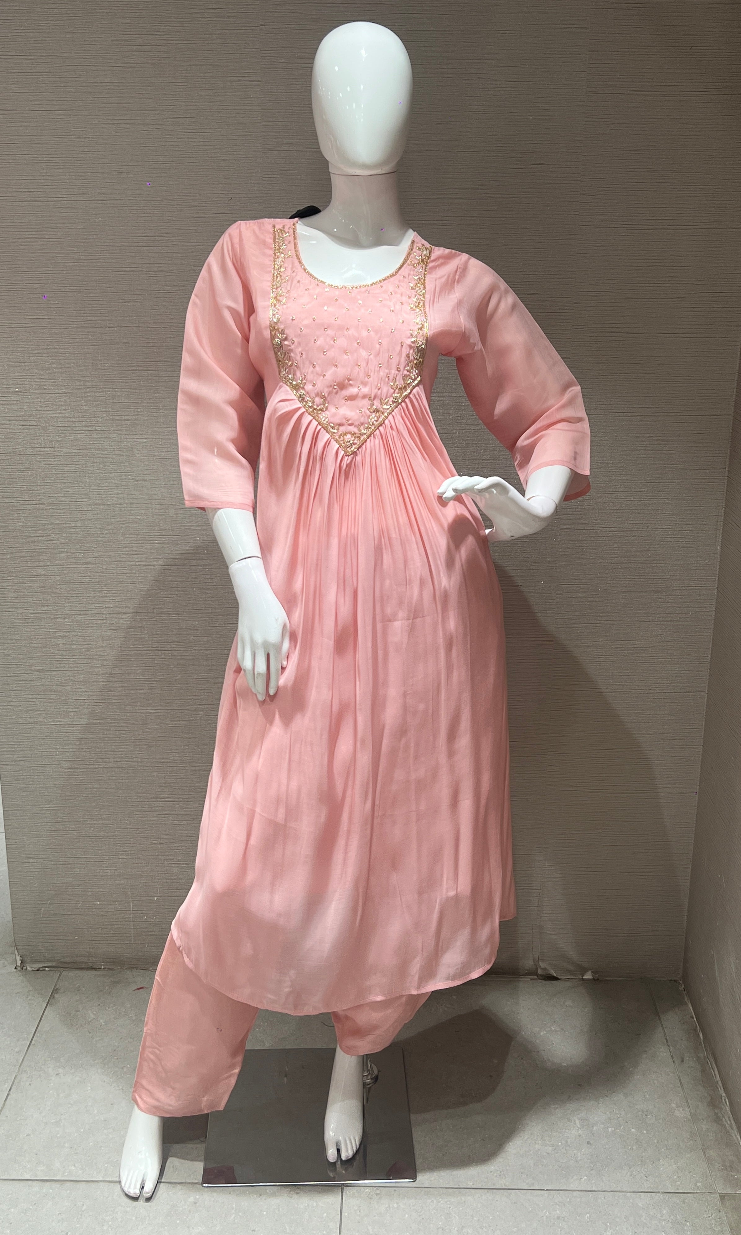 Onion pink MUL CHANDERI kurta set