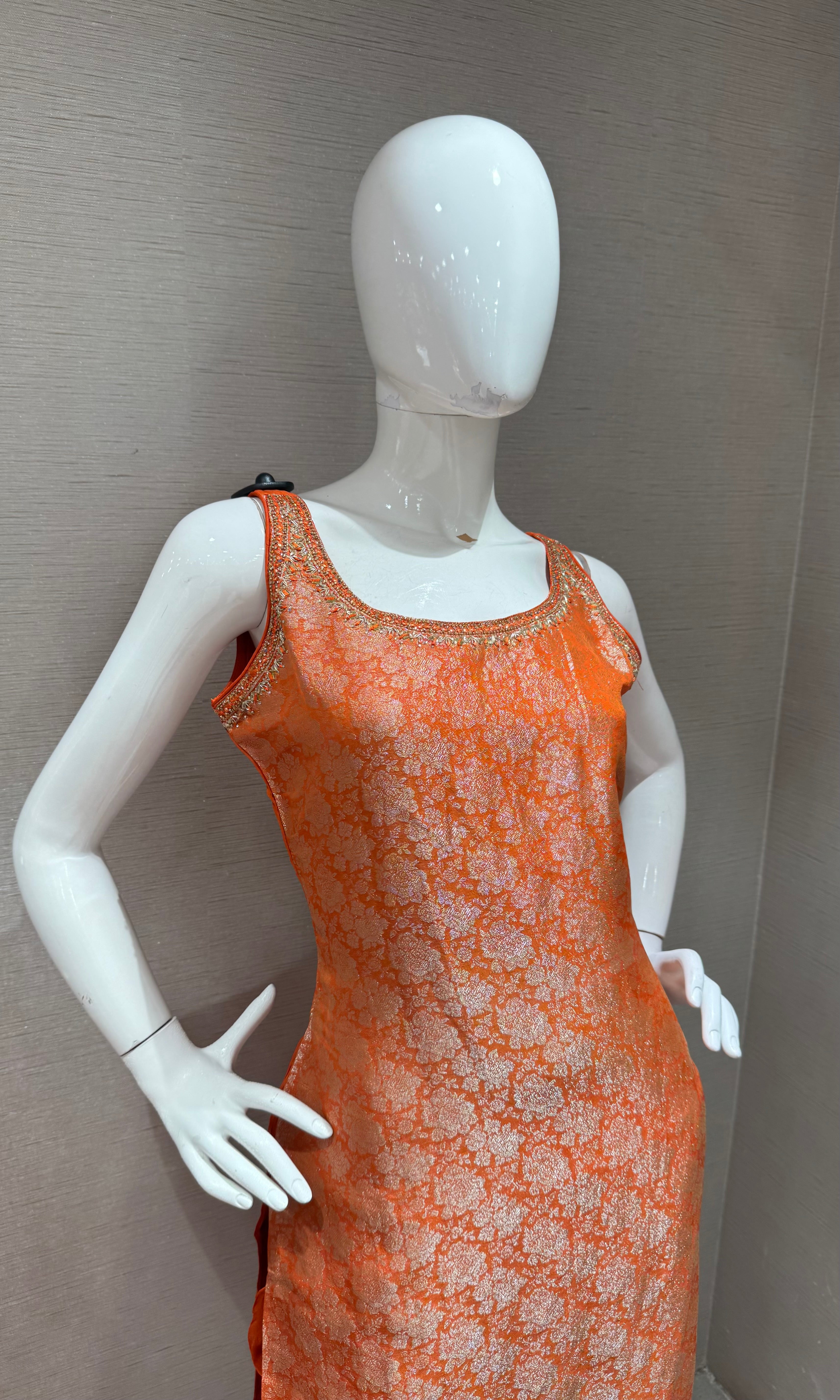 orange Banarasi silk kurta set