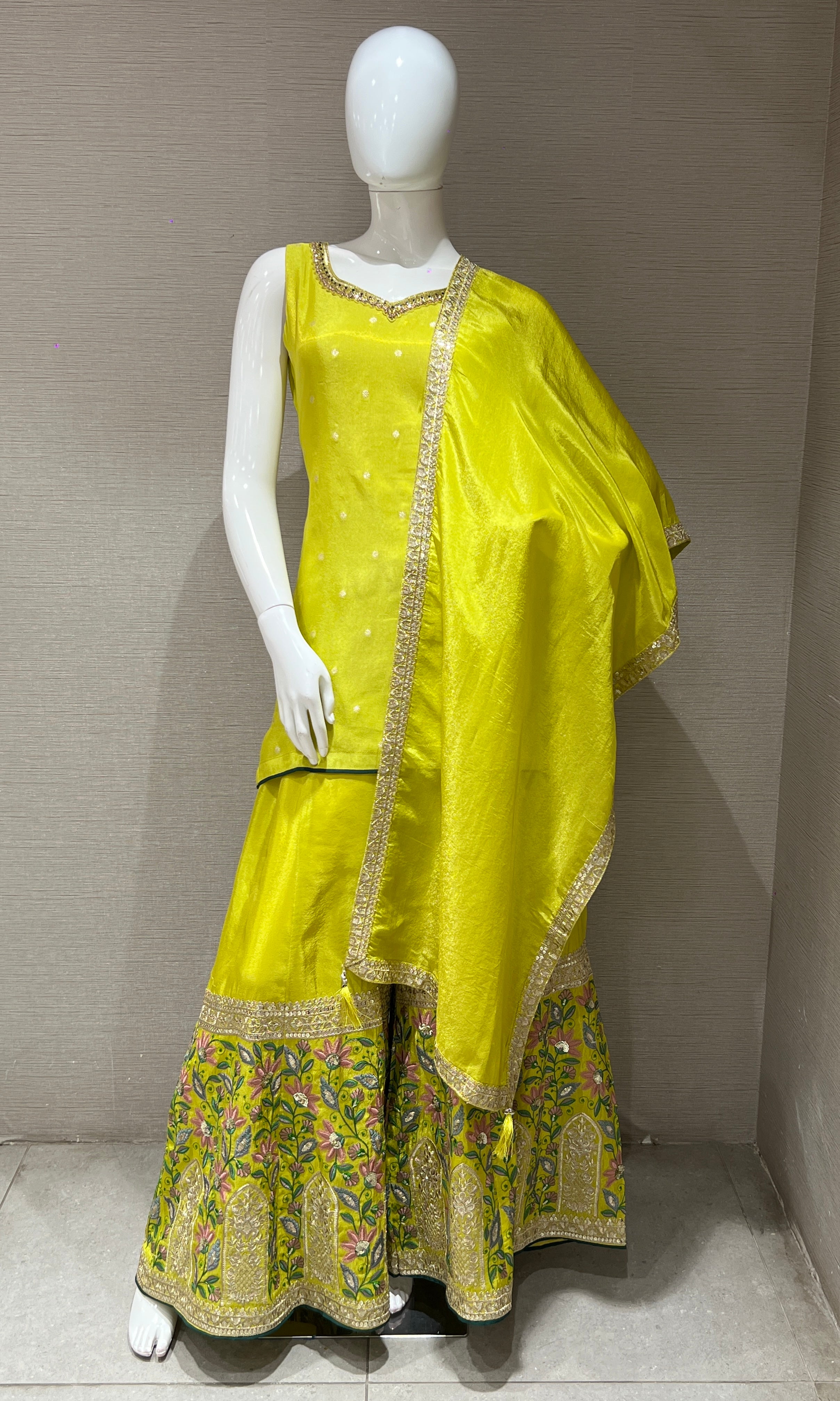 neon Green shimmer tissue palazzo set