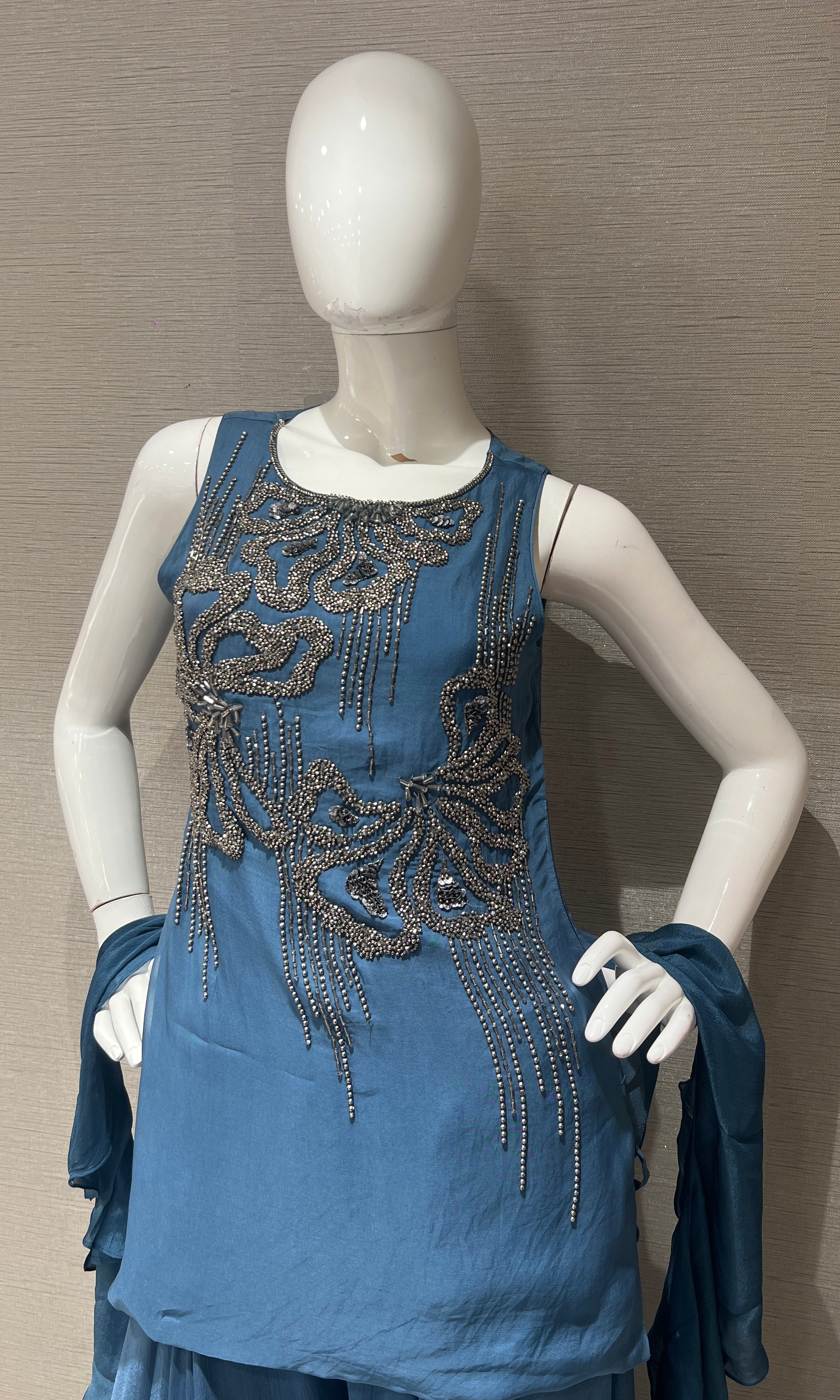 Dusty Blue Georgette Embellished Palazzo set
