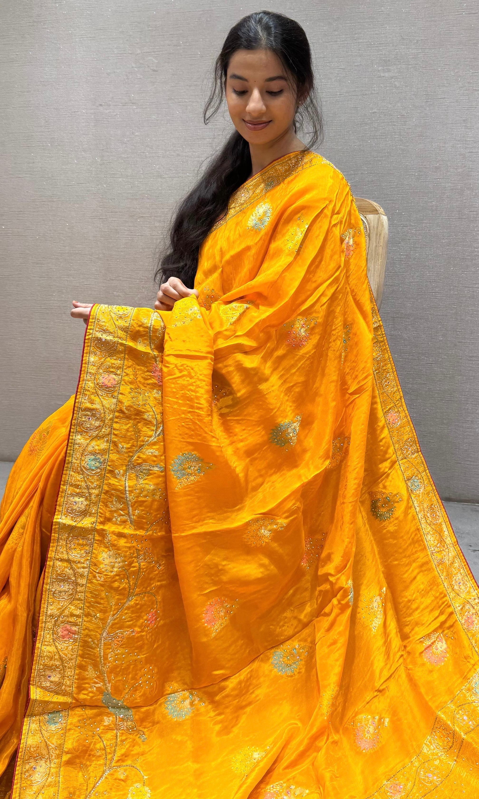 Gold Yellow Banarasi saree