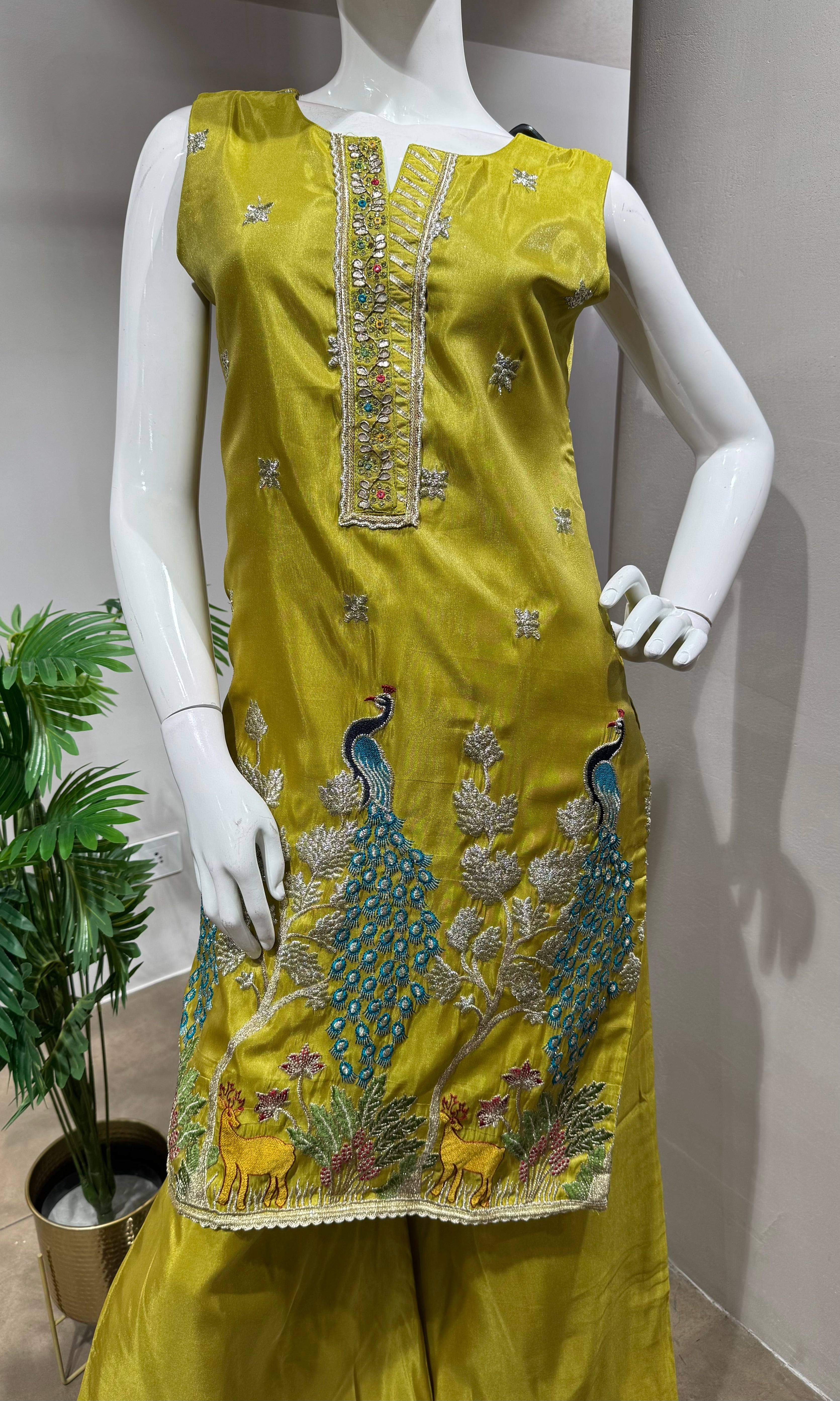 GREEN PEACOCK KURTI WITH PALAZZO PANTS