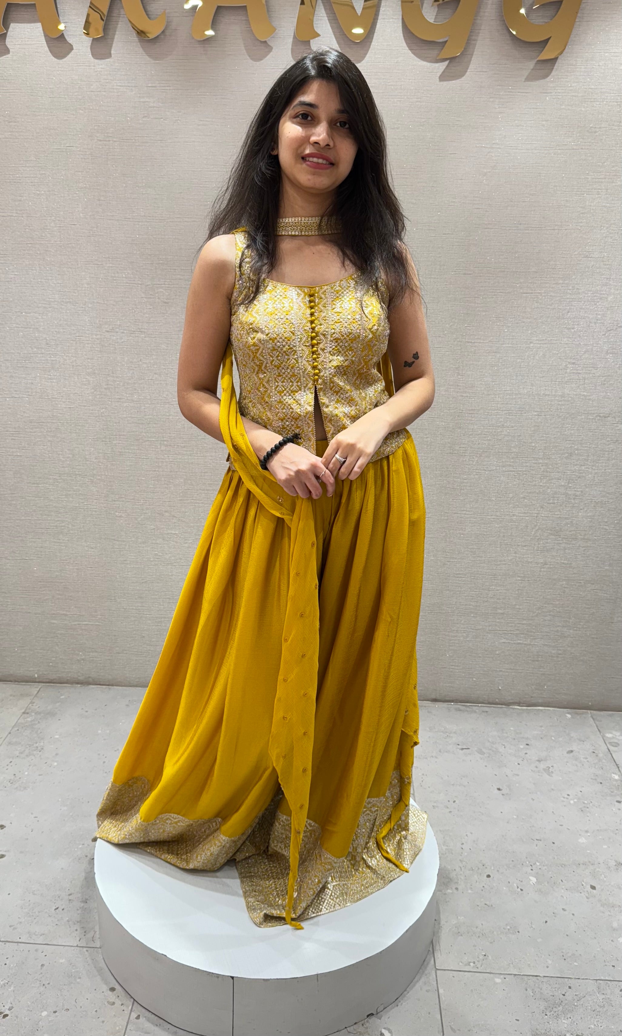 Yellow GOLDEN PEPLUM PALAZZO SET