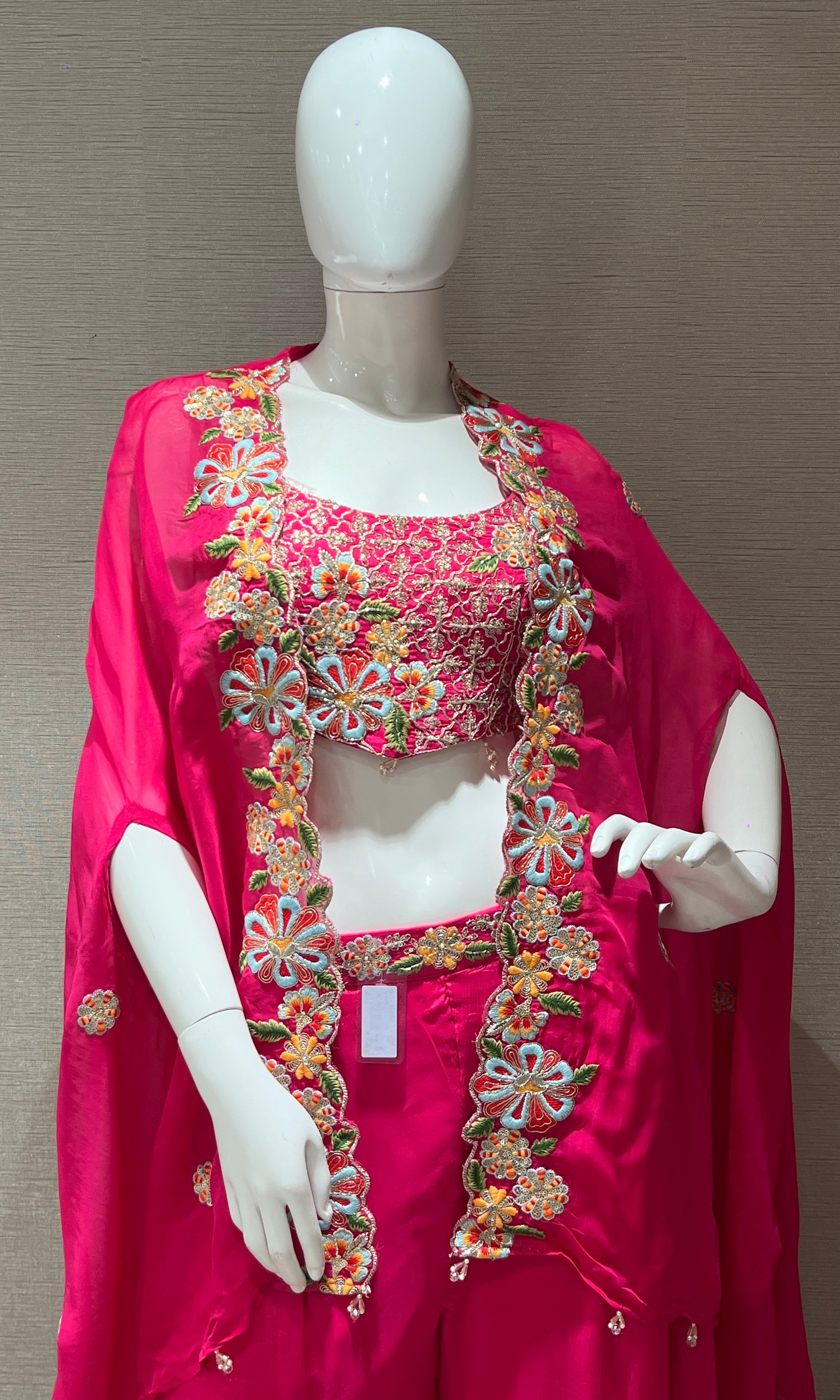Pink palazzo with cape
