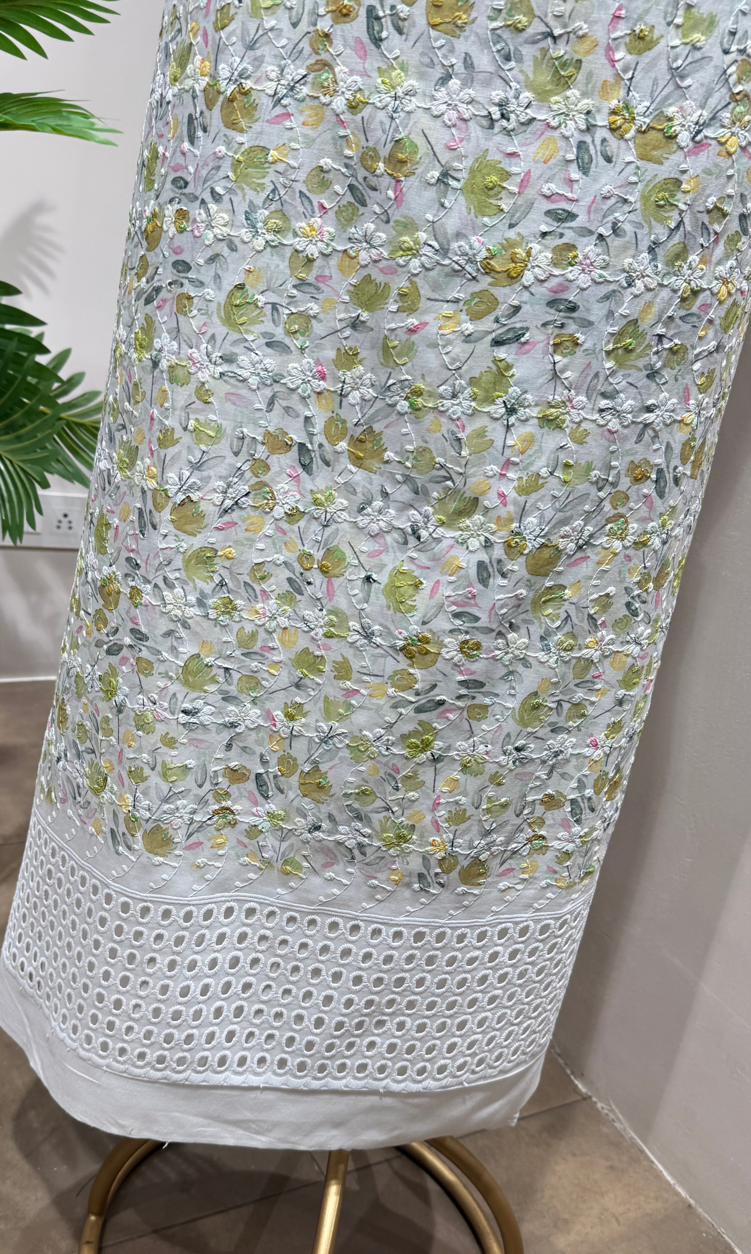 Green Floral Chikankari Dress Material