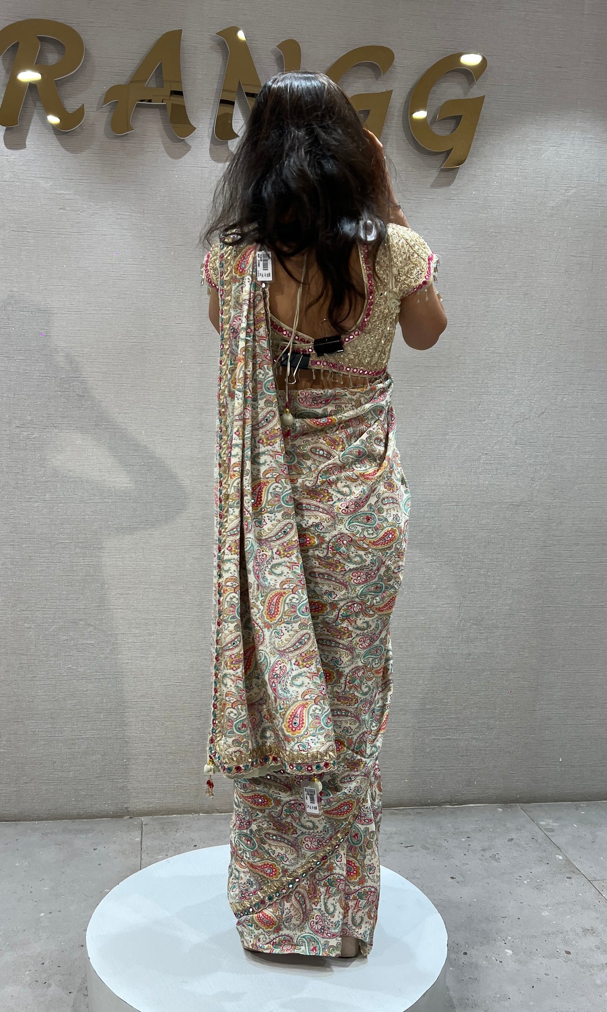 Green multicolor printed designer saree with embroidered blouse